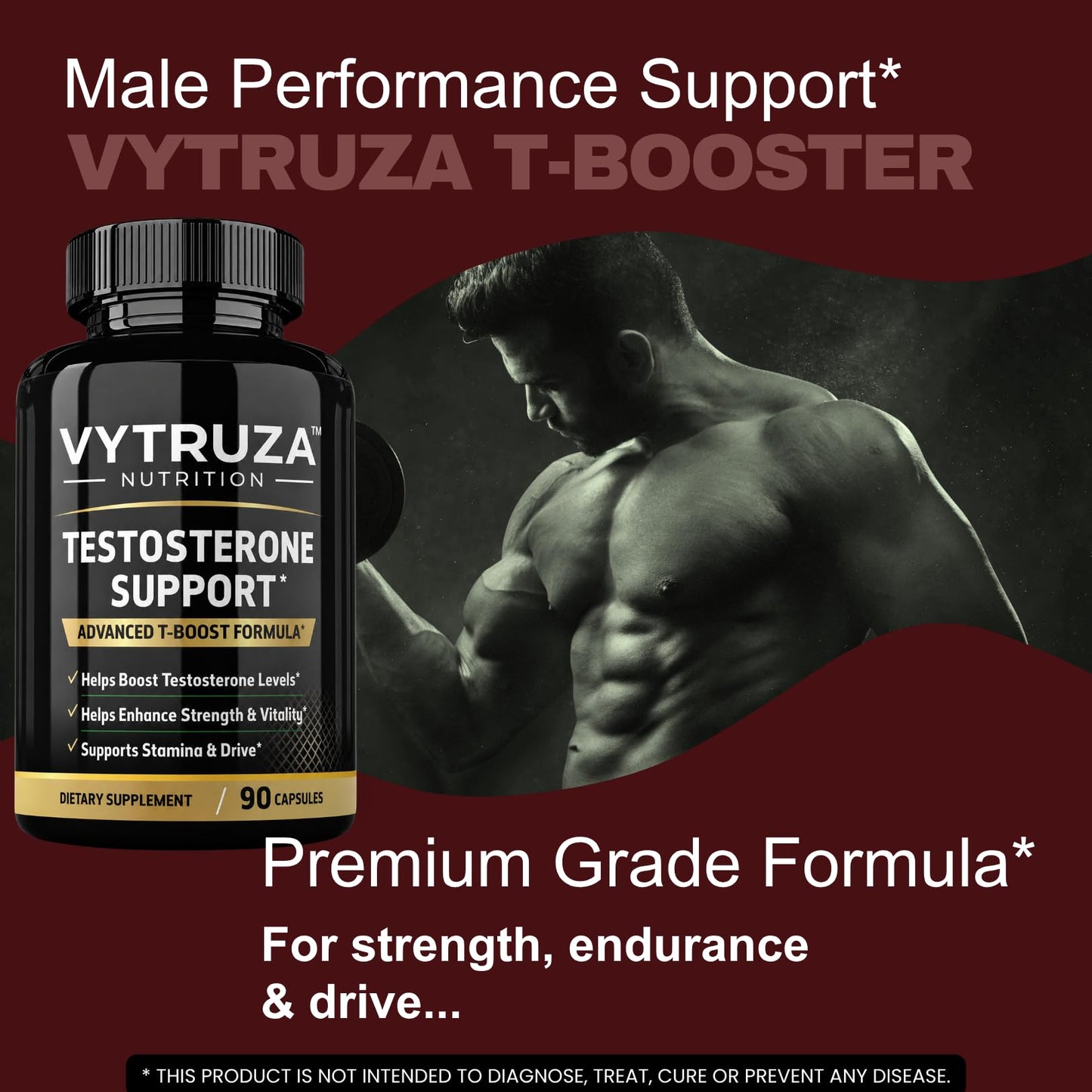 VYTRUZA Testosterone Supplement for Men - Advanced T-Boost Formula for Energy, Strength, Stamina - Natural Testosterone Booster for Men Muscle Growth Support, 90 Capsules