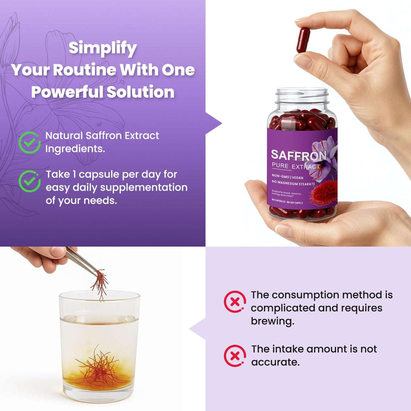 ZuriVitaNex Saffron Supplement 88.5mg Pure Saffron Extract for Mood Balance, Uplifted Mood, Vision & Immune Support, 60 Capsules