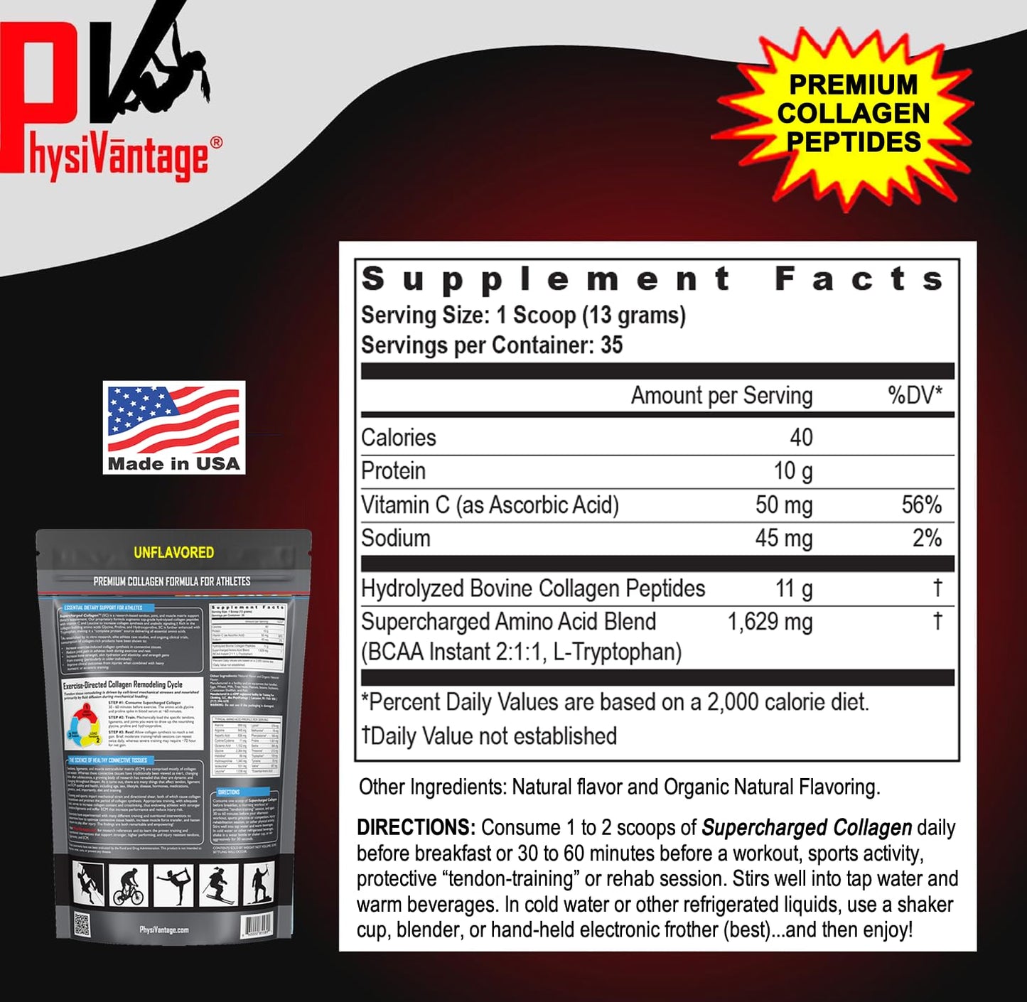PhysiVantage Supercharged Collagen Peptides Powder, 1 Pound