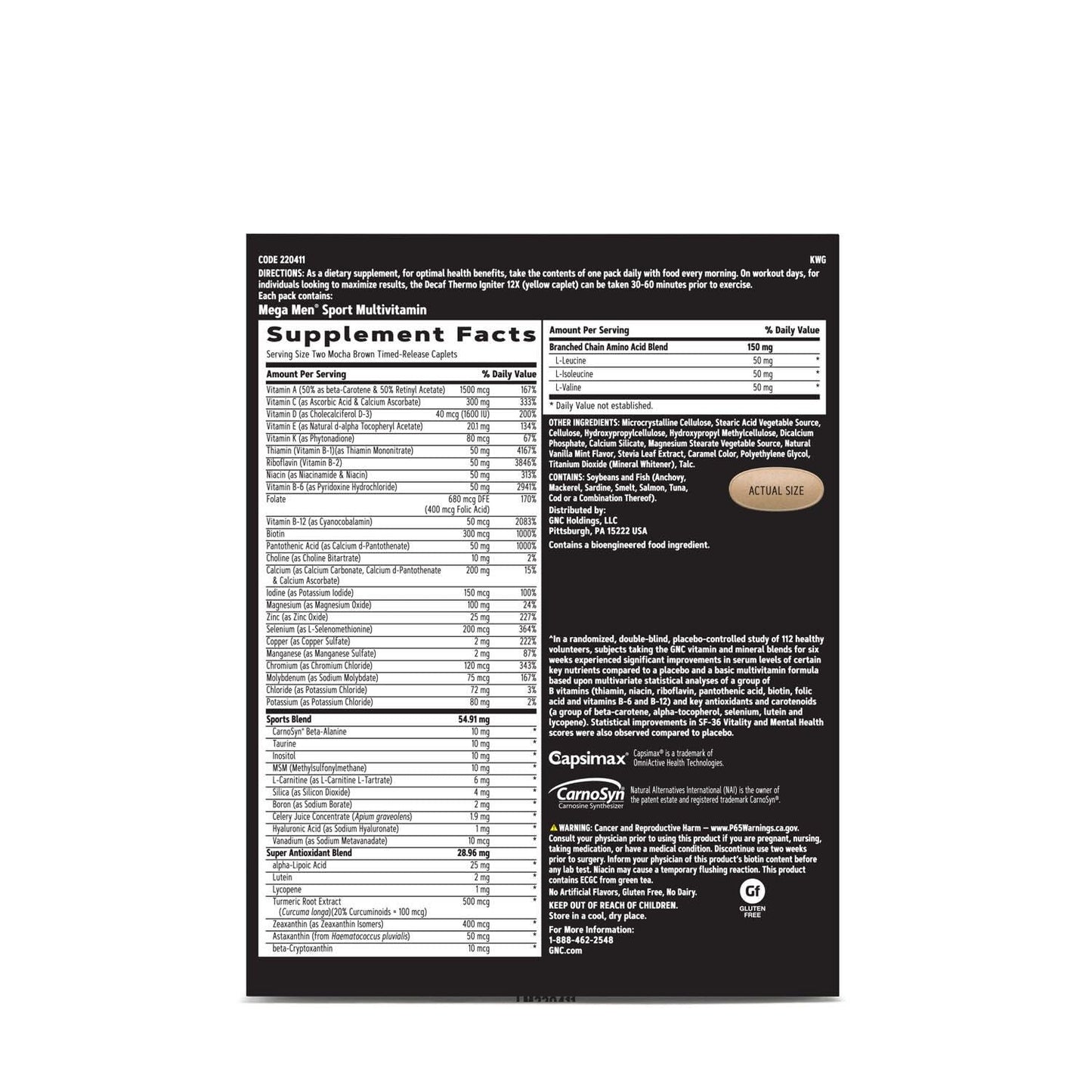 GNC Men's Ripped Clinically Studied Multivitamin Blend Tablet, 30 Count