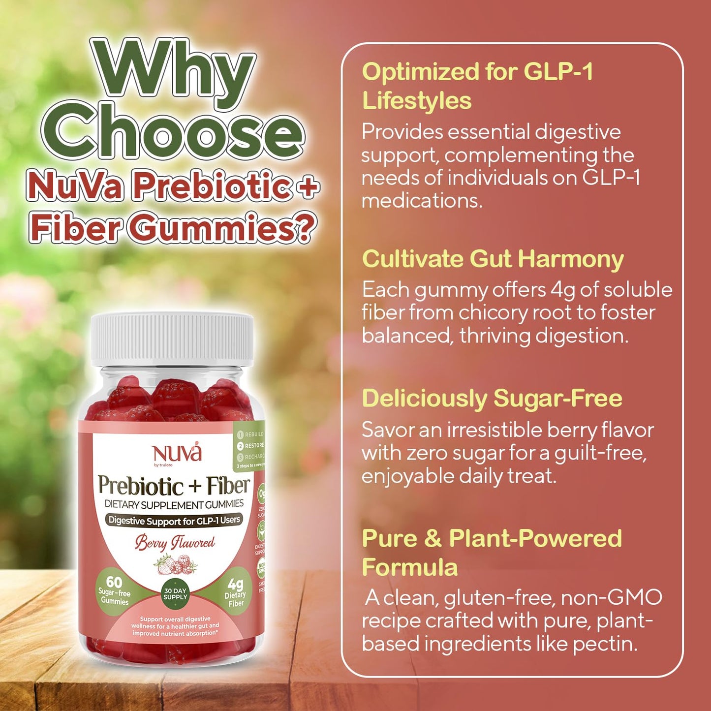 NuVa Prebiotic + Fiber Gummies, 60 Gummies