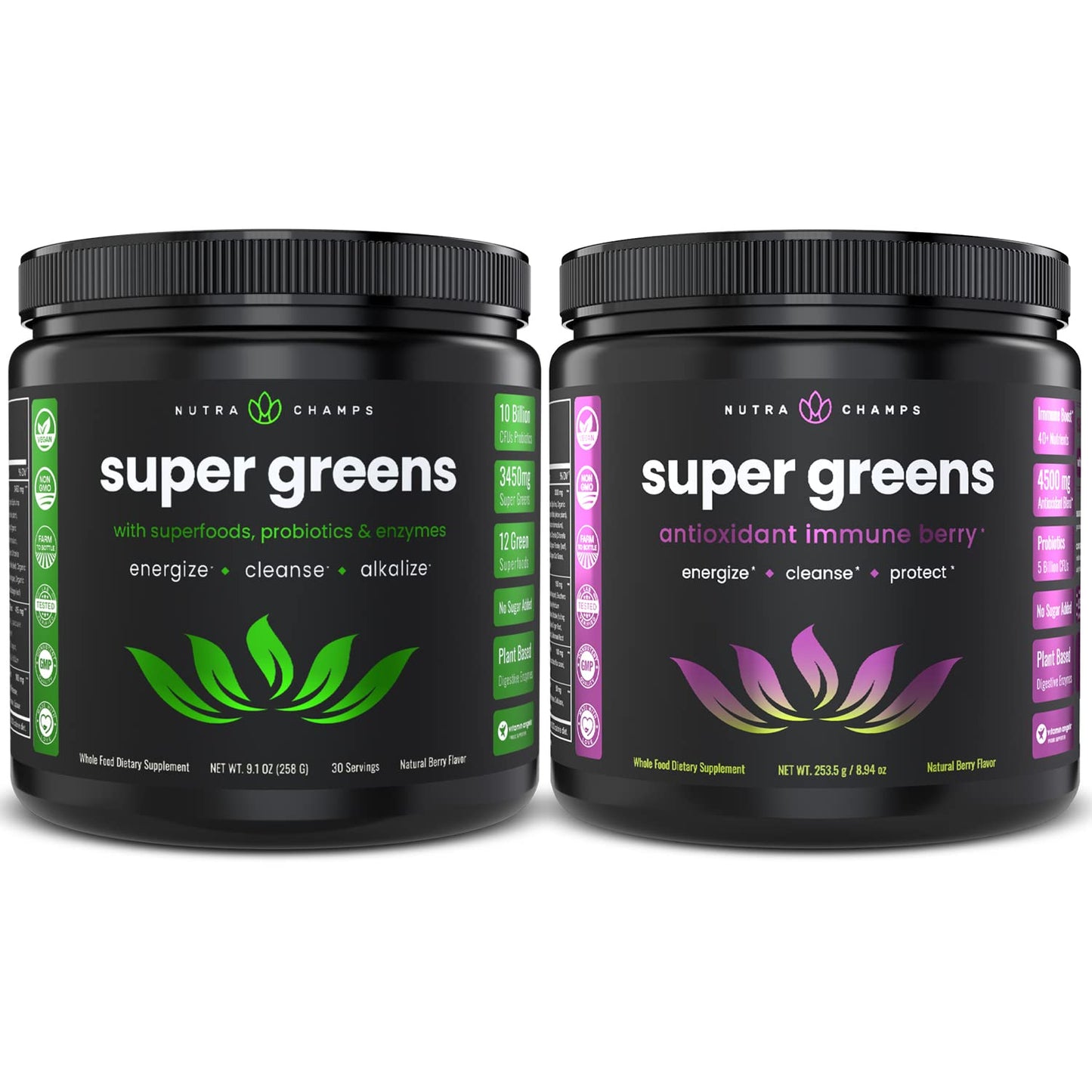 NutraChamps Super Greens Powder and Super Greens Antioxidant Powder Bundle, 2 Pack