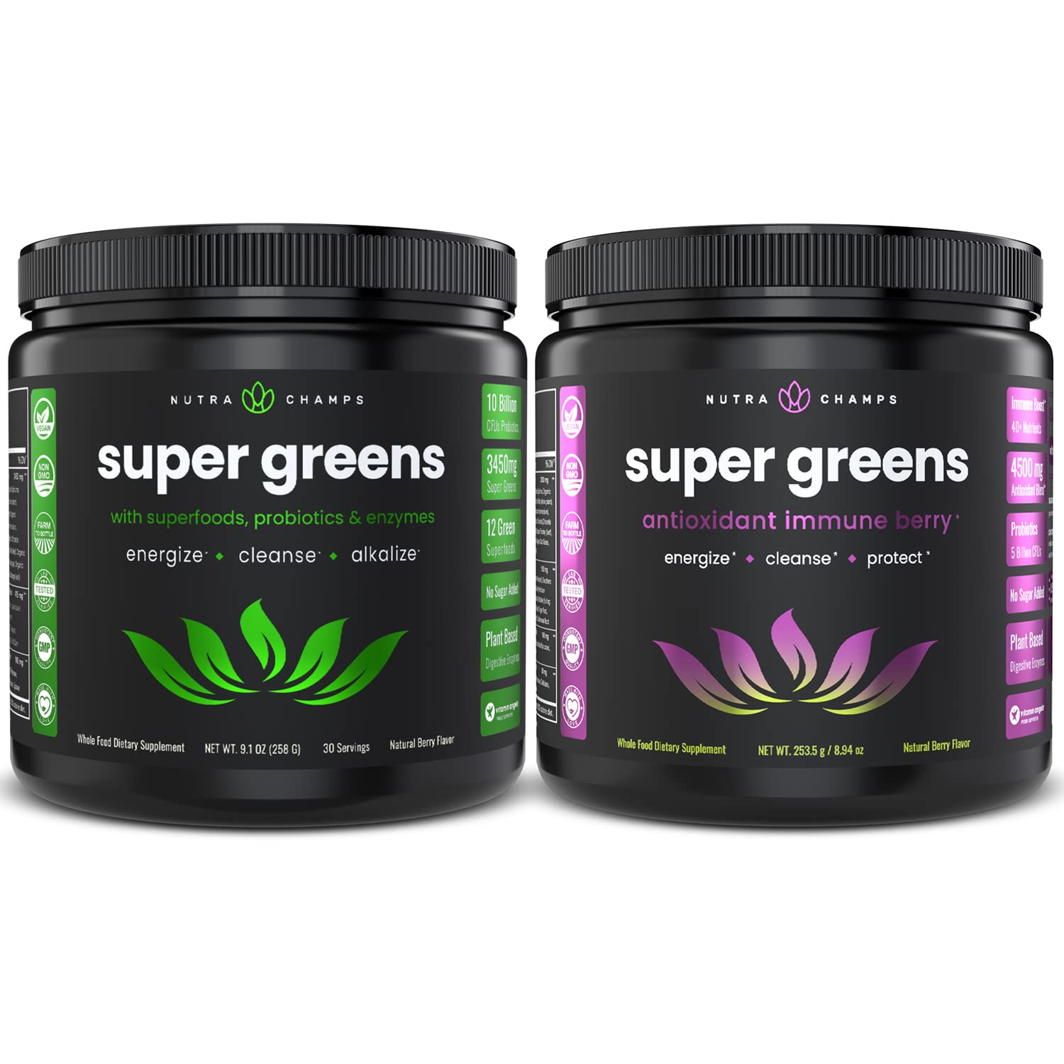 NutraChamps Super Greens Powder and Super Greens Antioxidant Powder Bundle, 2 Pack