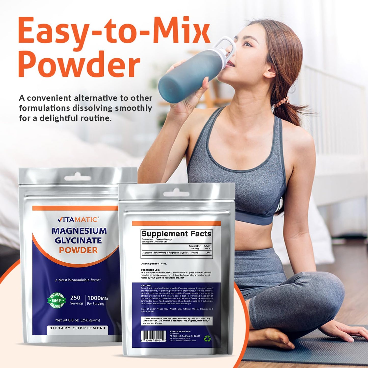 Vitamatic Magnesium (from Glycinate & Oxide) Powder 17.6 oz