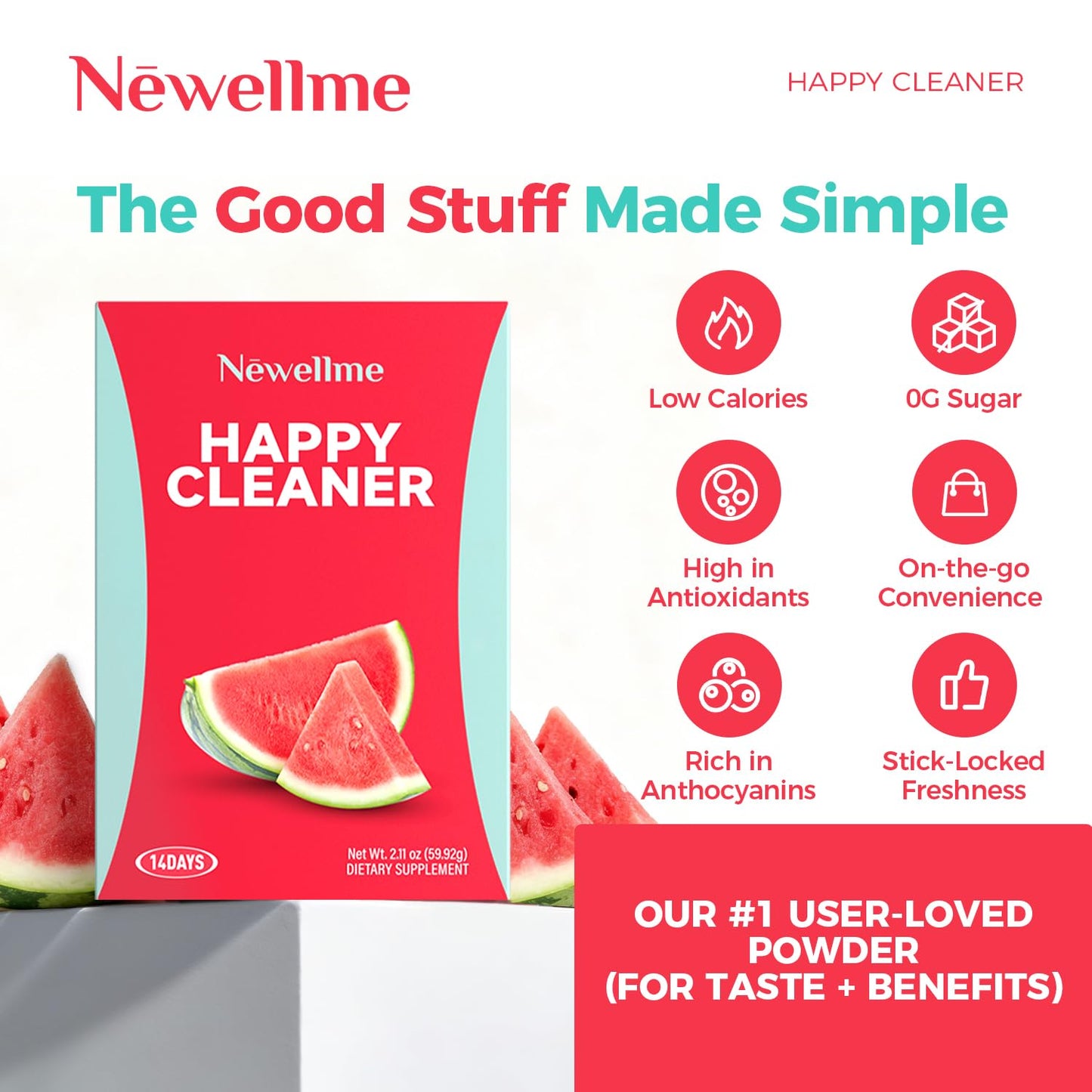 NEWELLME Happy Cleaner Superfood Powder, 14 Packets
