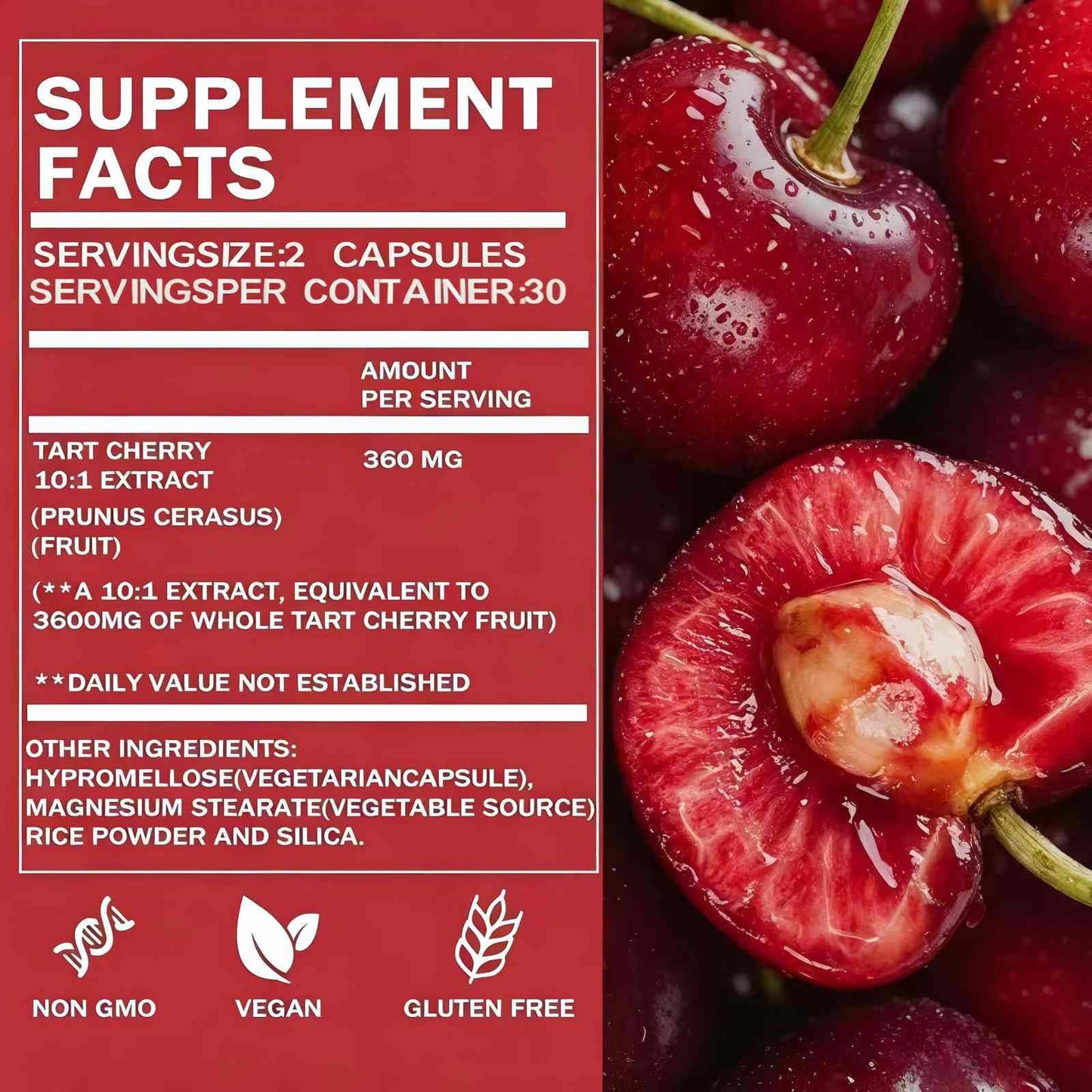 Fibetrue Tart Cherry Extract Capsules 3600mg (10:1) Montmorency Cherry for Joint Comfort & Uric Acid Balance – Antioxidant Support – Vegan, Non-GMO – 60 Capsules