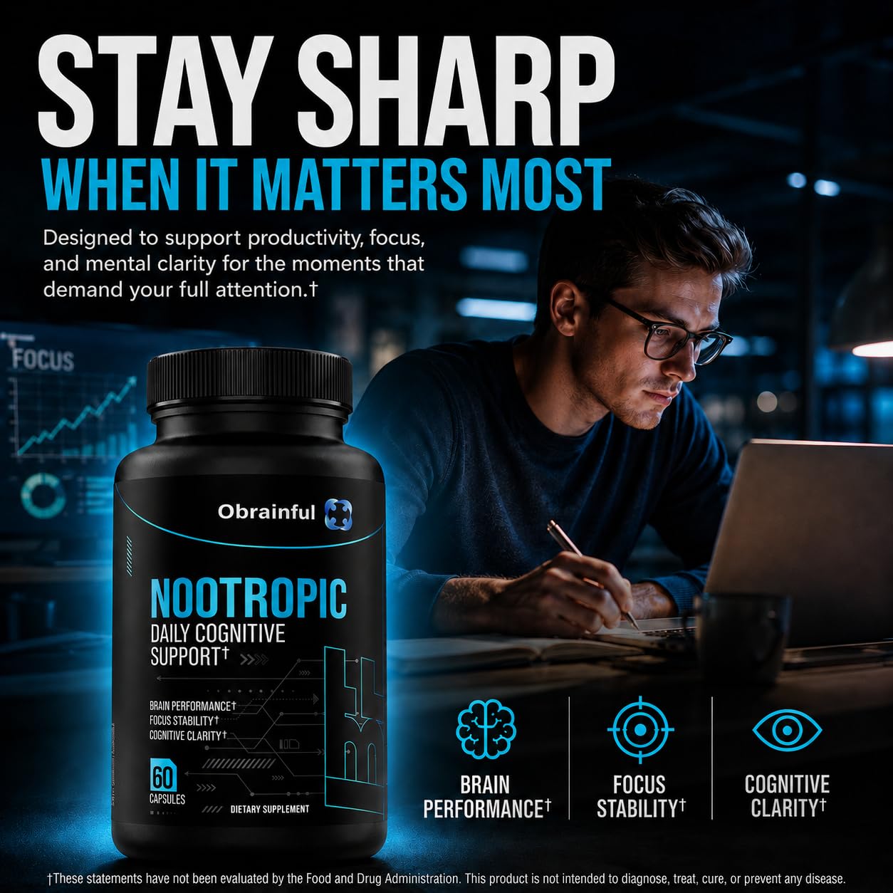 Obrainful Nootropic Brain Support Supplement Capsule 60 Count