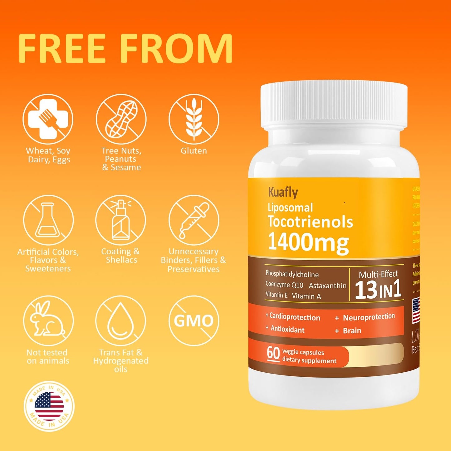 KUAFLY Liposomal Tocotrienols Vitamin E 1400mg Powder 180