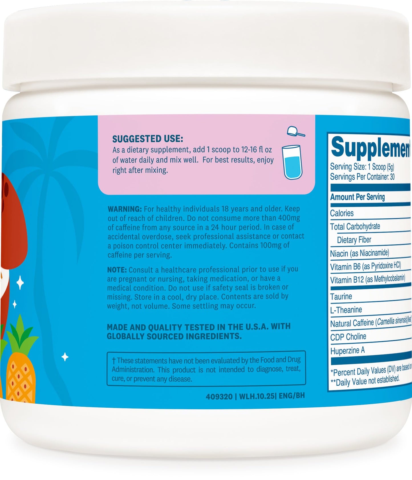 Wellah Energy Powder (Blue Hawaii) 5.8 oz