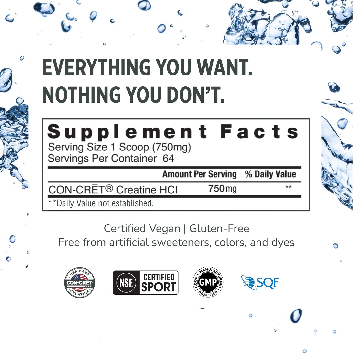 CON-CRET Creatine HCl Powder, 64 Servings