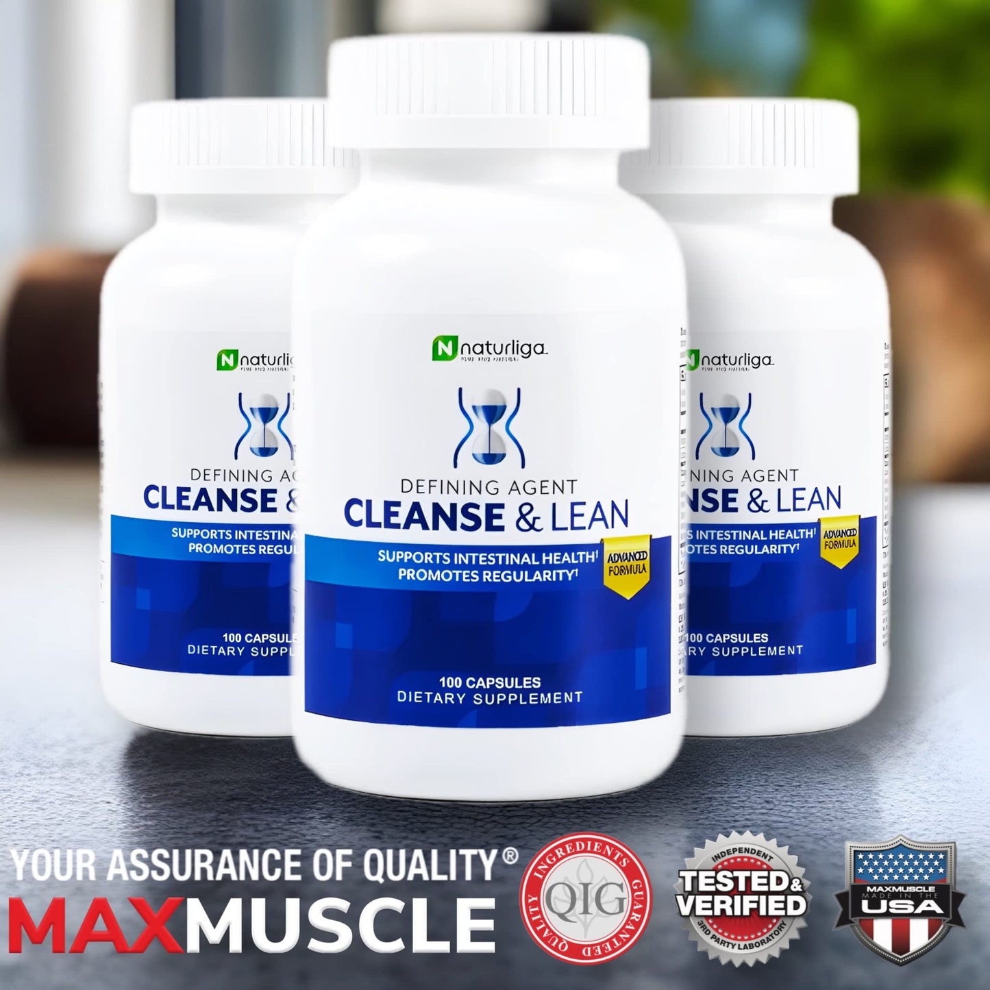 Max Muscle Naturaliga Cleanse and Lean Defining Agent Herbal Cleanse for Regularity with Natural Detoxifying Ingredients for Gut Health Colon Detox and Bloating, 200 Capsules