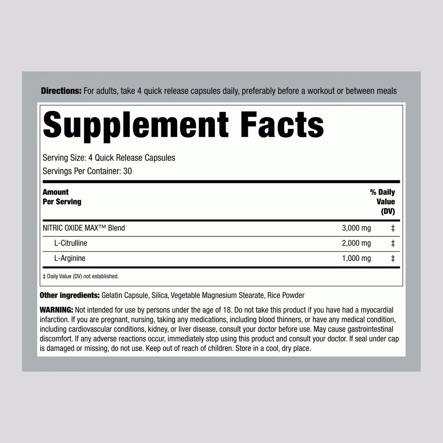 Piping Rock Nitric Oxide Max 3000mg Capsule 120