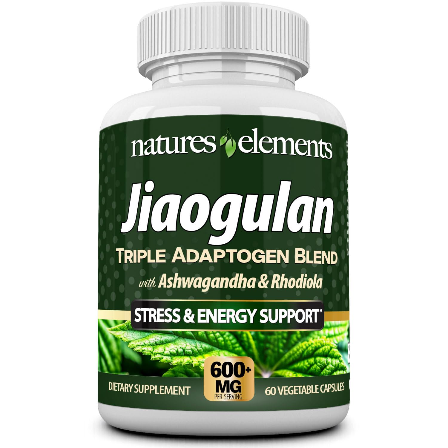 Natures Elements Jiaogulan Supplement with Ashwagandha & Rhodiola Capsules, 60 Count