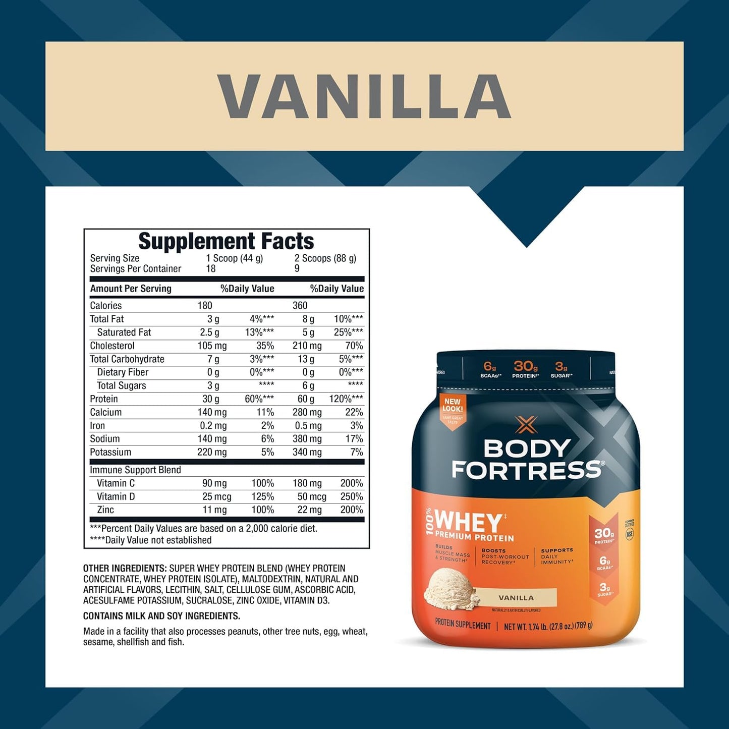 Body Fortress Super Advanced Whey Protein Powder Vanilla, 27.84