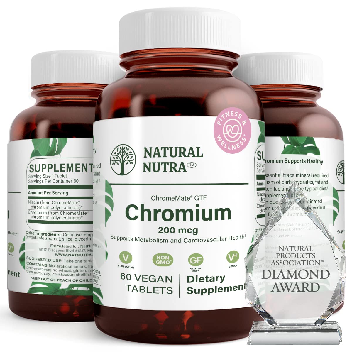 Natural Nutra GTF Chromium Polynicotinate with ChromeMate Tablet, 60 Count
