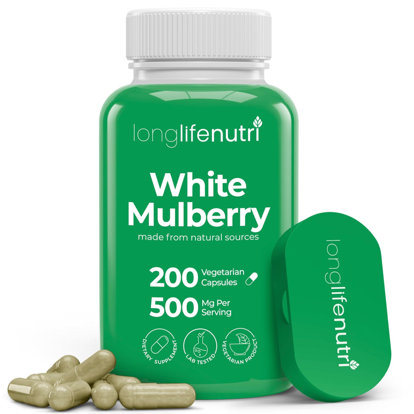 LongLifeNutri White Mulberry Leaf Extract 500mg Capsule, 200 Count