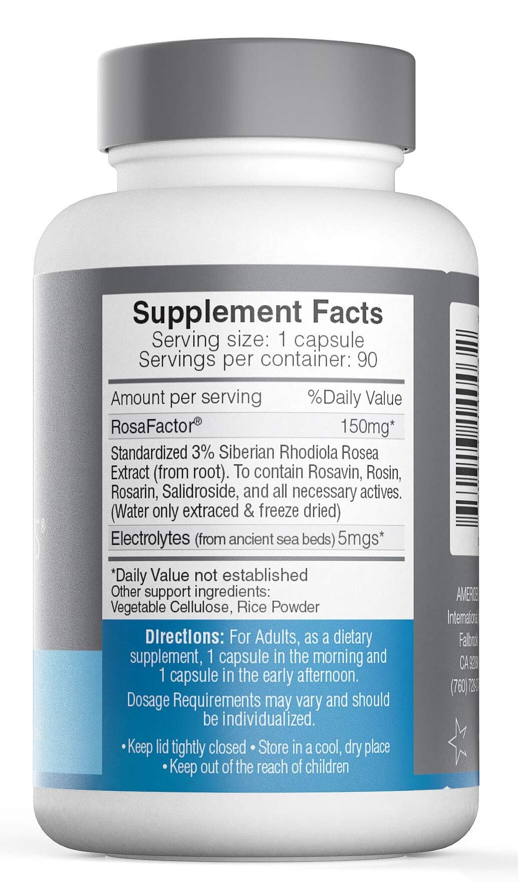 Ameriden Rosavin Plus with Electrolytes Siberian Rhodiola rosea 150mg Capsules, 90 Count