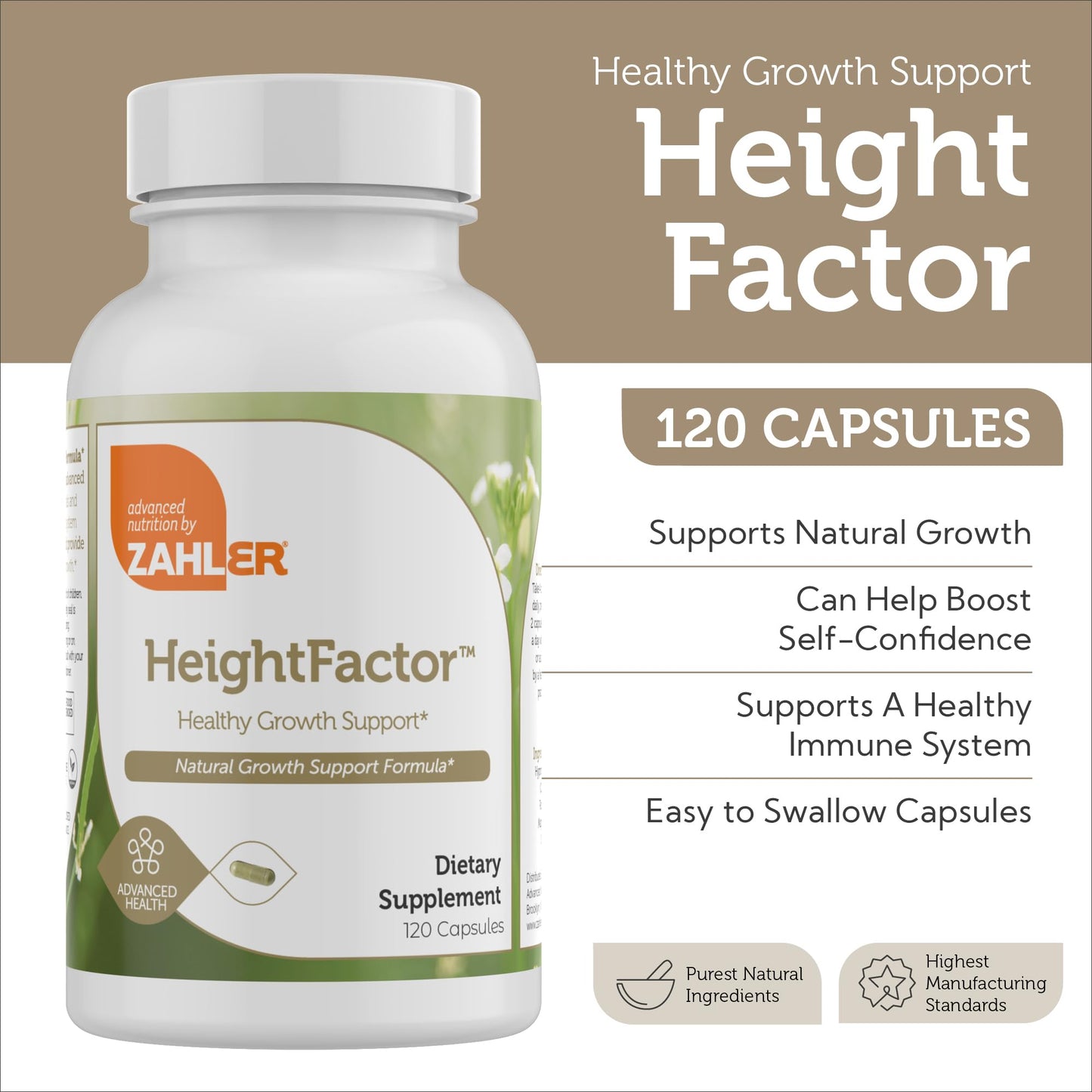 Zahler Height Factor Healthy Growth Support Vitamin & Mineral Capsules, 120 Capsules