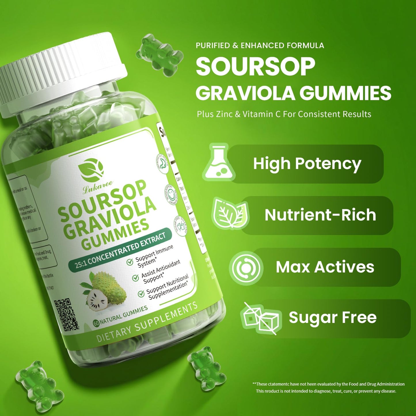 Lukaree Soursop Graviola, 120 Gummies