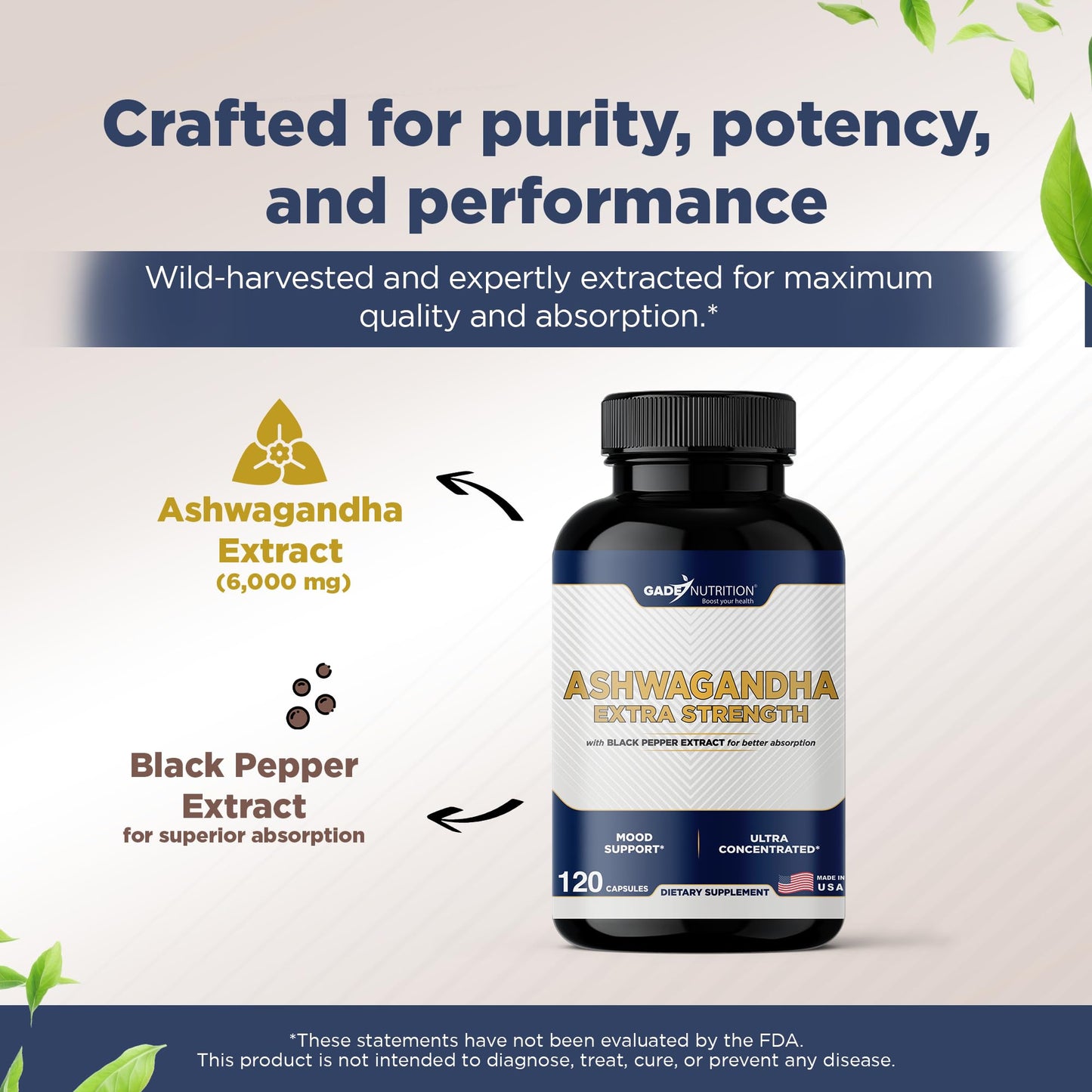 GADE NUTRITION BOOST YOUR HEALTH Ashwagandha Capsules, 120 Count