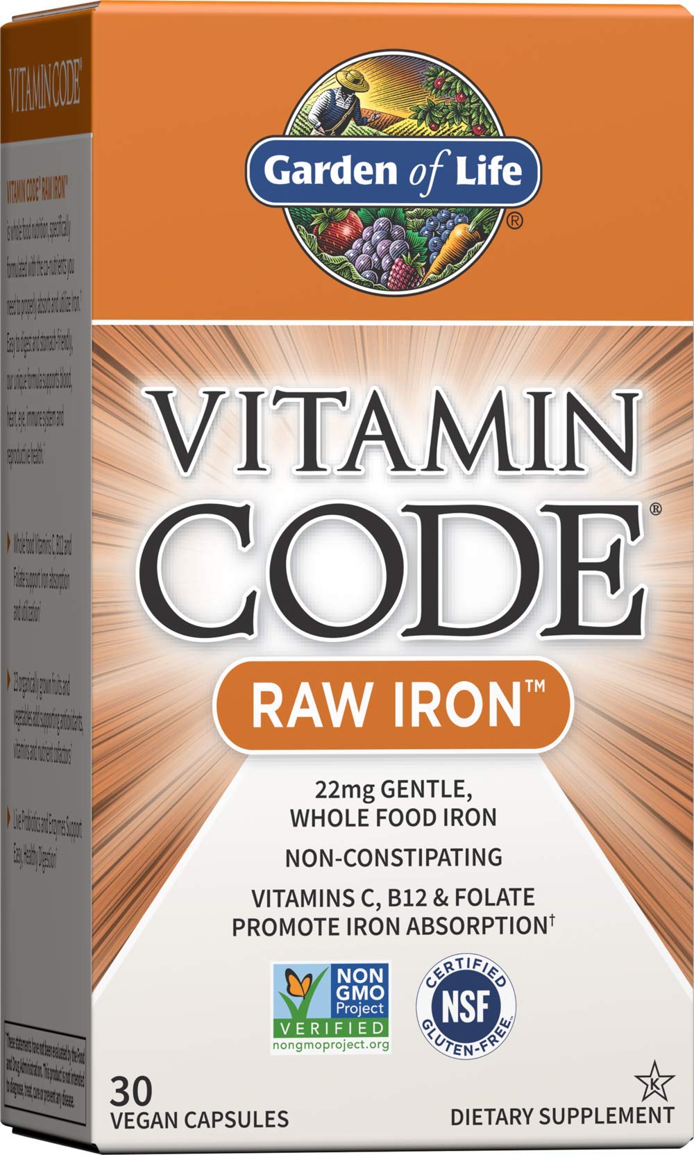 Garden Life Supplements Vitamin Code Raw Iron Capsules 30