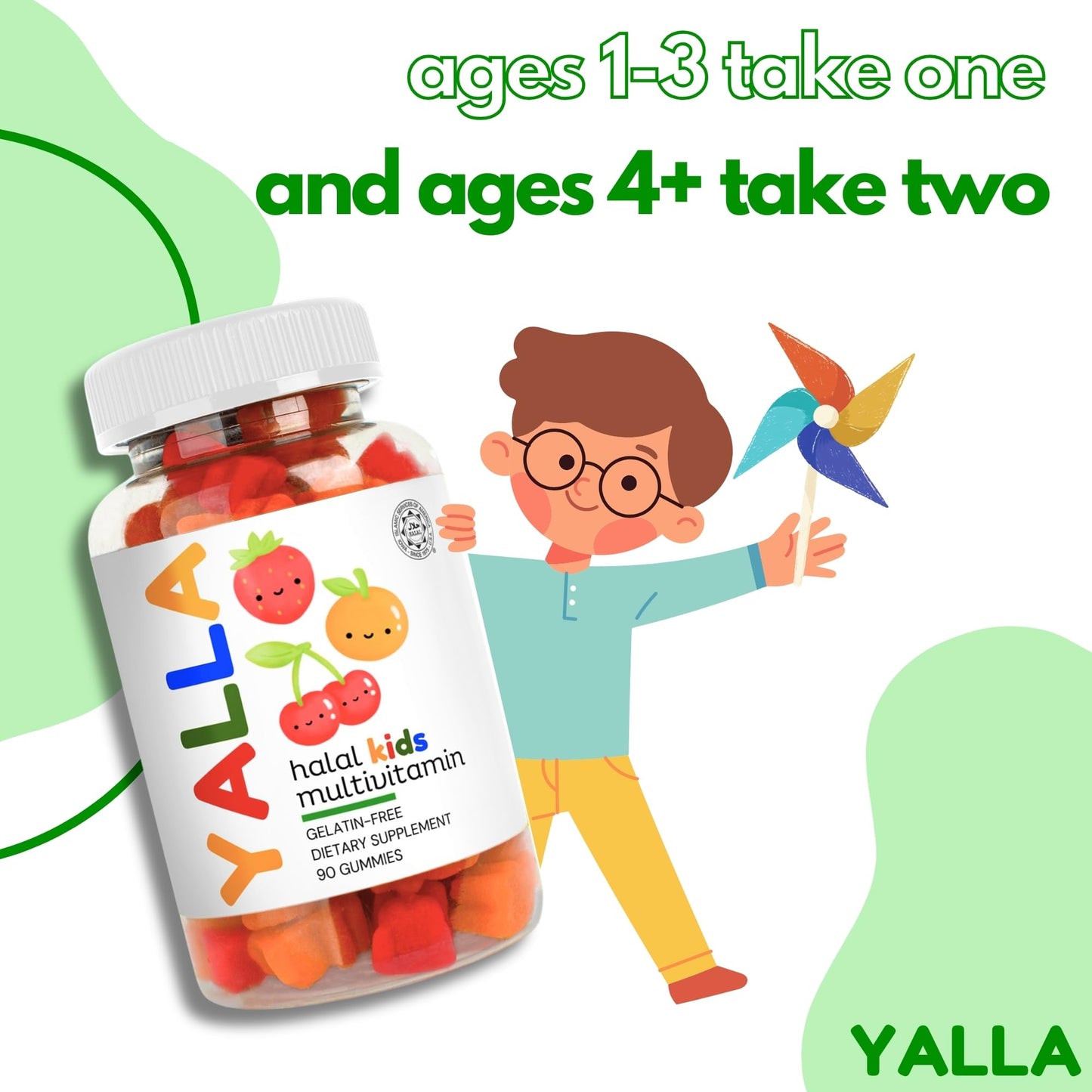 YALLA Halal Kids Multivitamin Gummy, 90 Count