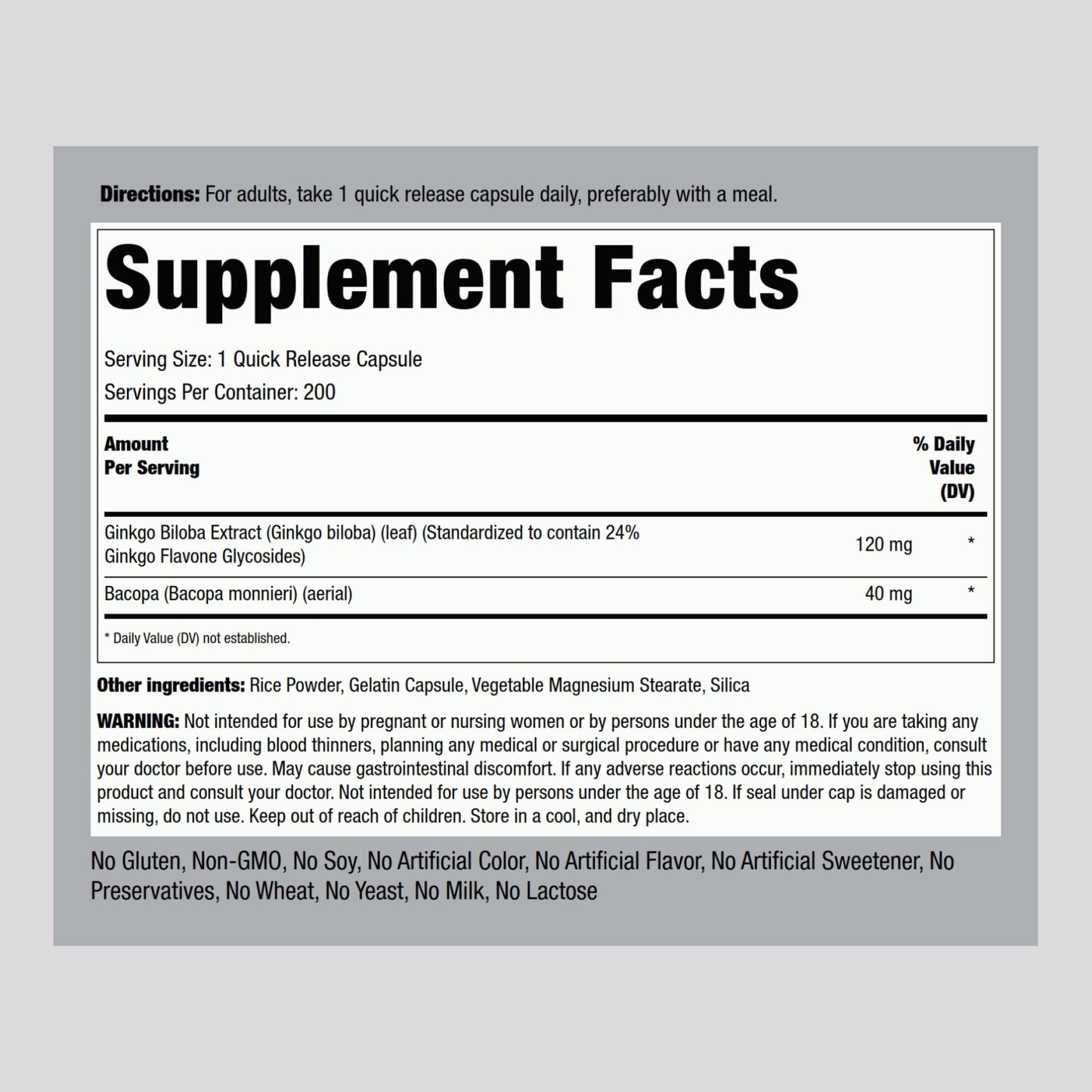 Piping Rock Ginkgo Biloba Supplement 120mg Capsules, 200 Count