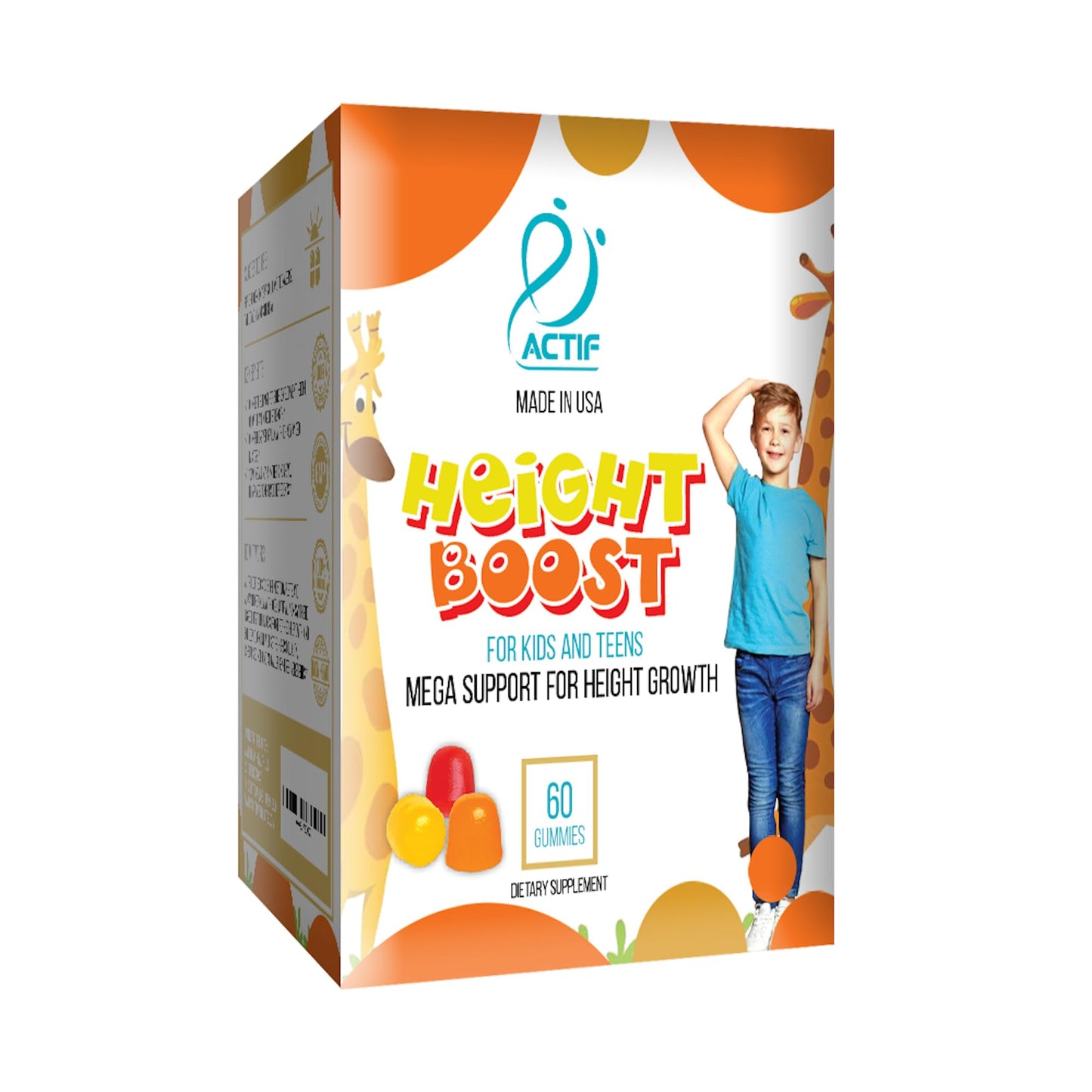 ACTIF Height Boost Mega Support for Height Growth with 10+ Factors for Kids and Teens Gummies, 60 Count