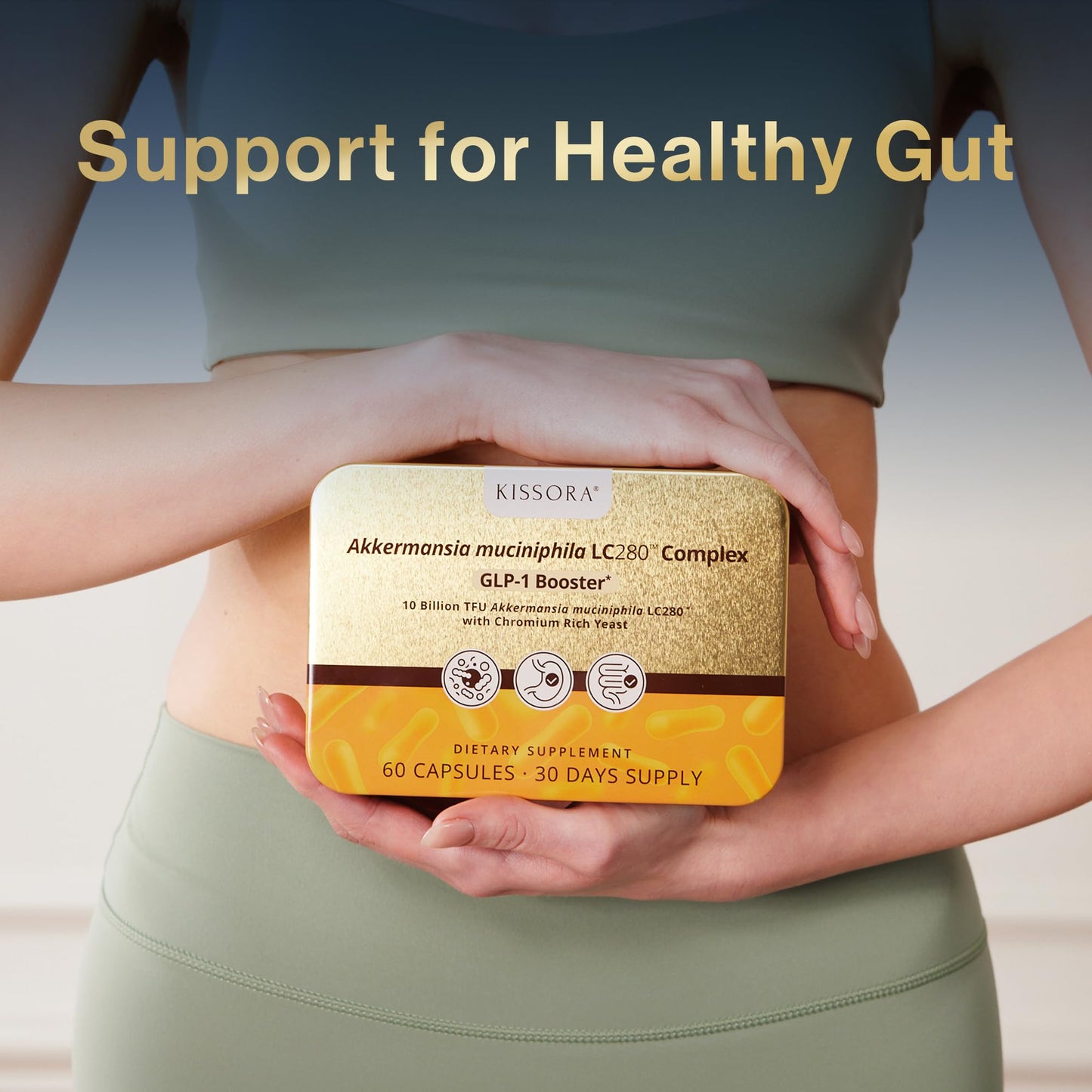 Kissora Akkermansia Probiotic 20 Billion TFU with Chromium Gut Barrier & Digestive Support Capsule, 60 Count