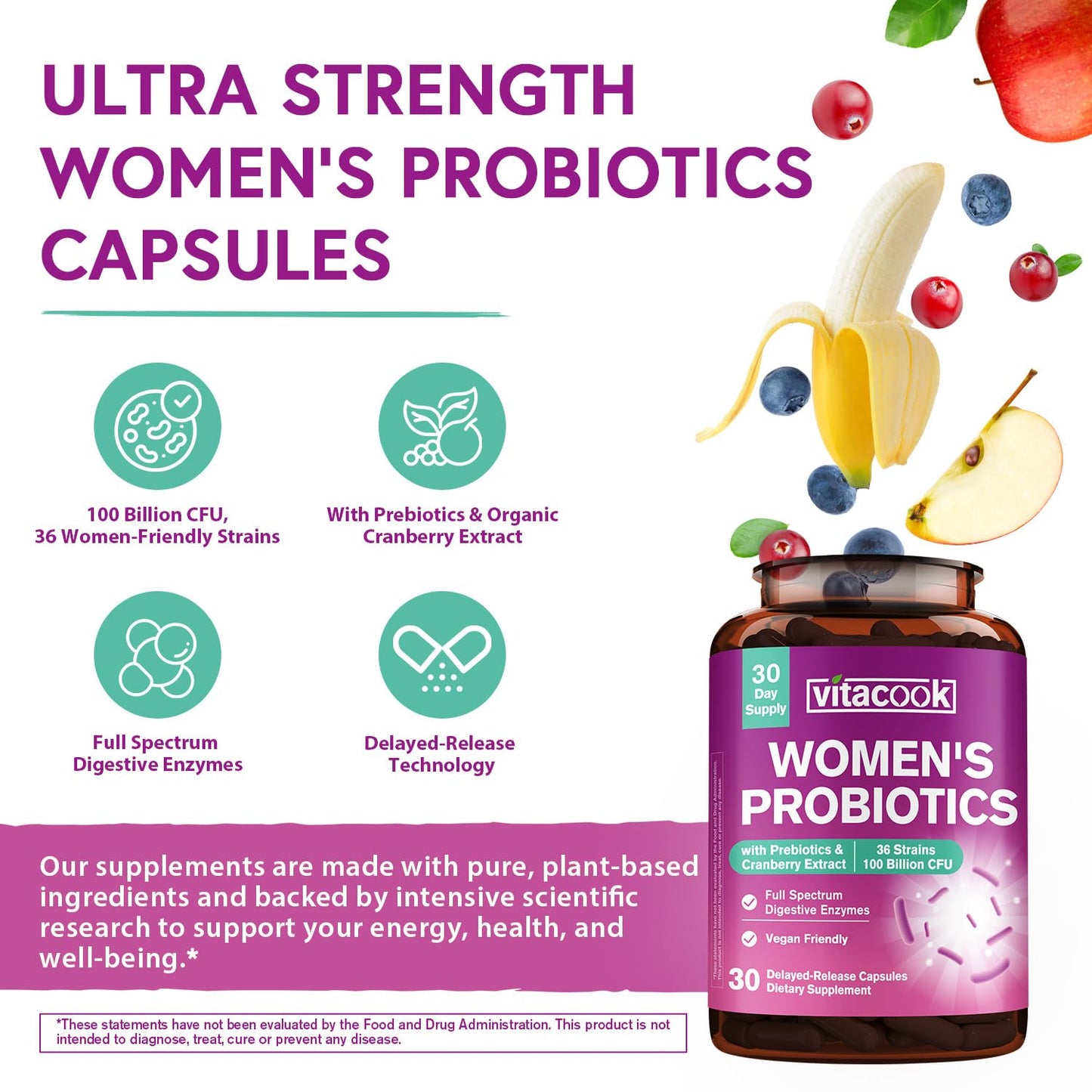 Vitacook Probiotics for Women 100 Billion CFU 36 Strains Women's Probiotic Capsule 30 Count