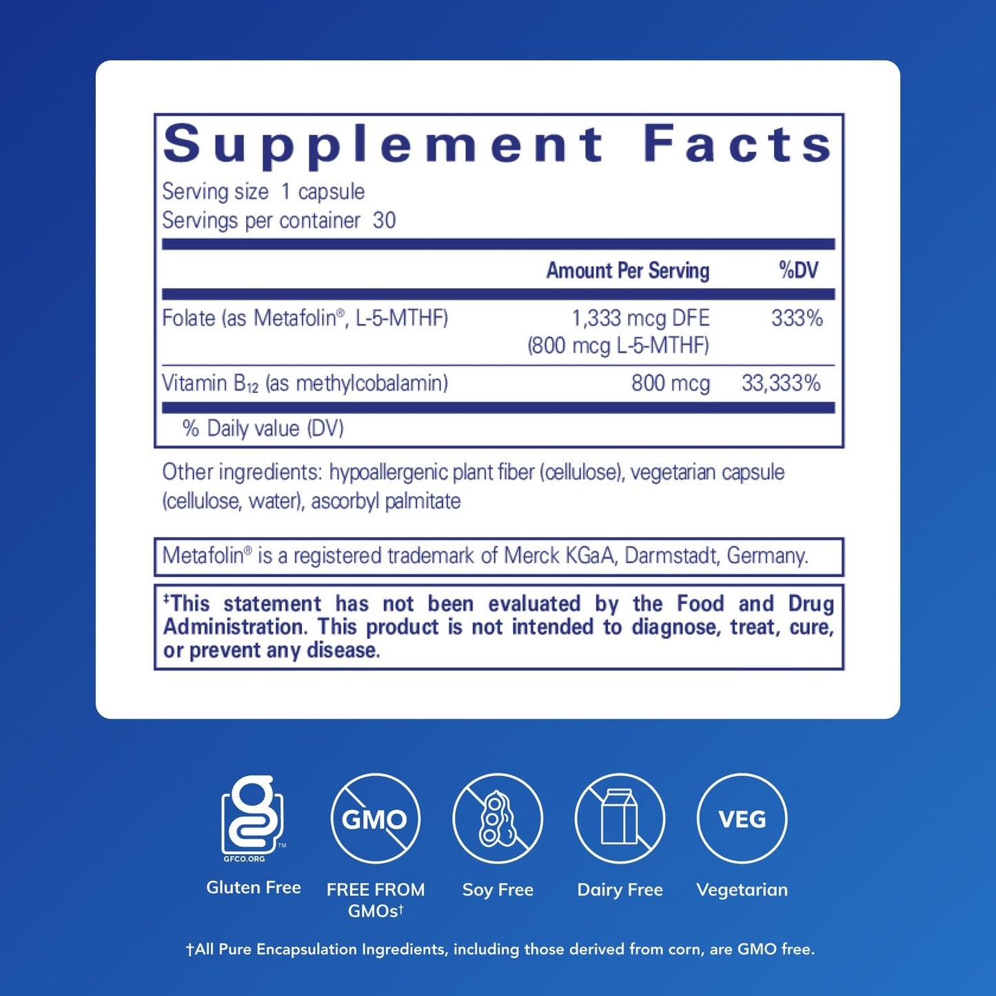 Pure Encapsulations B12 Folate 30 Capsules