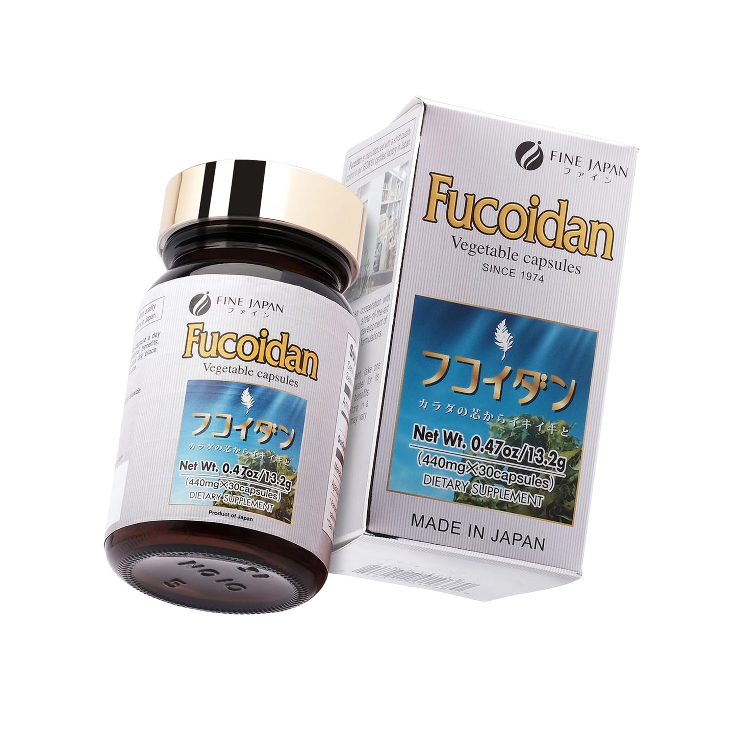 FINE JAPAN Fucoidan Capsules with Mekabu Seaweed & Agaricus Mushroom, 30 Count