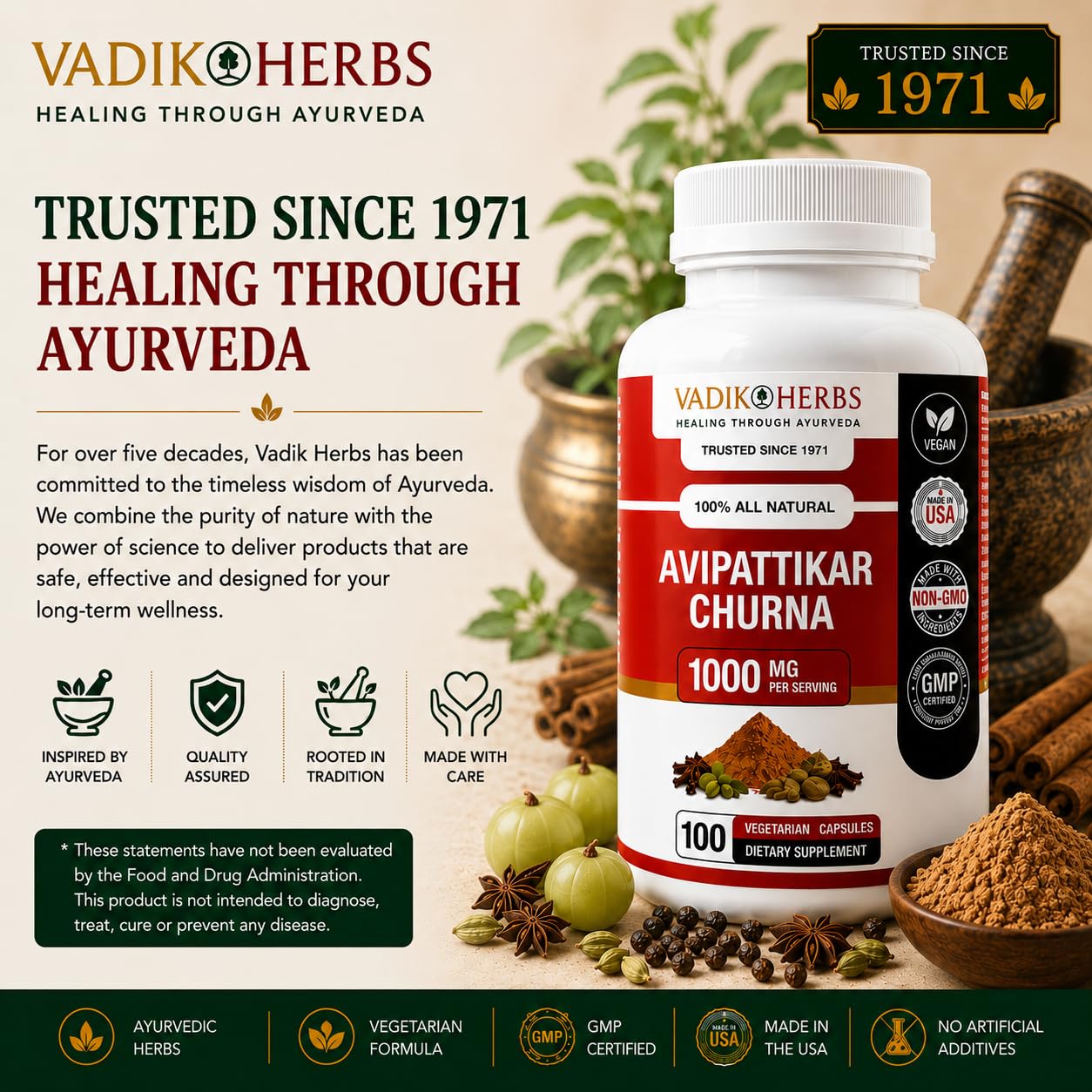 Vadik Herbs Avipattikar Churna Powder 100 Count