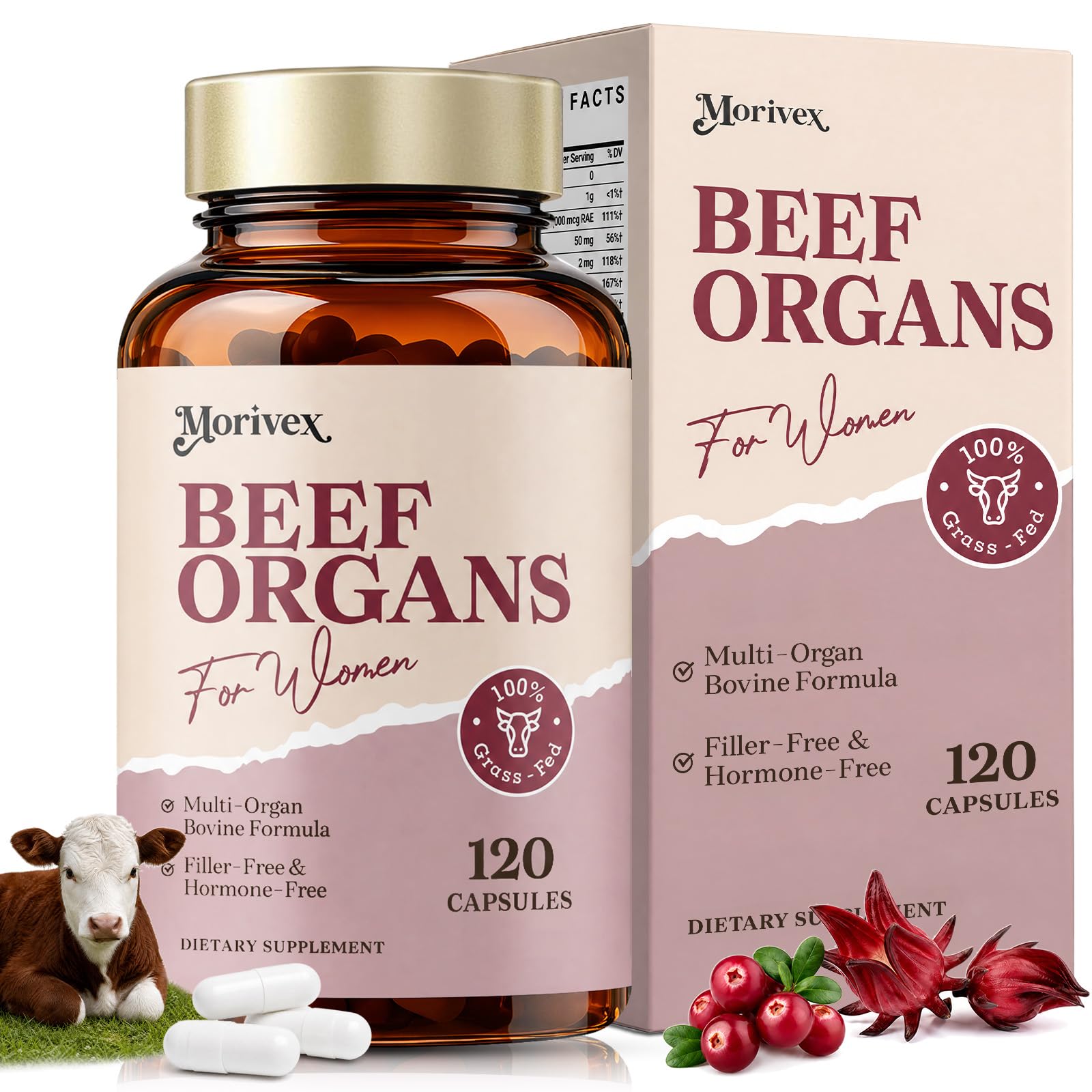 Morivex Beef Organ Supplement for Women Capsules, 120 Capsules