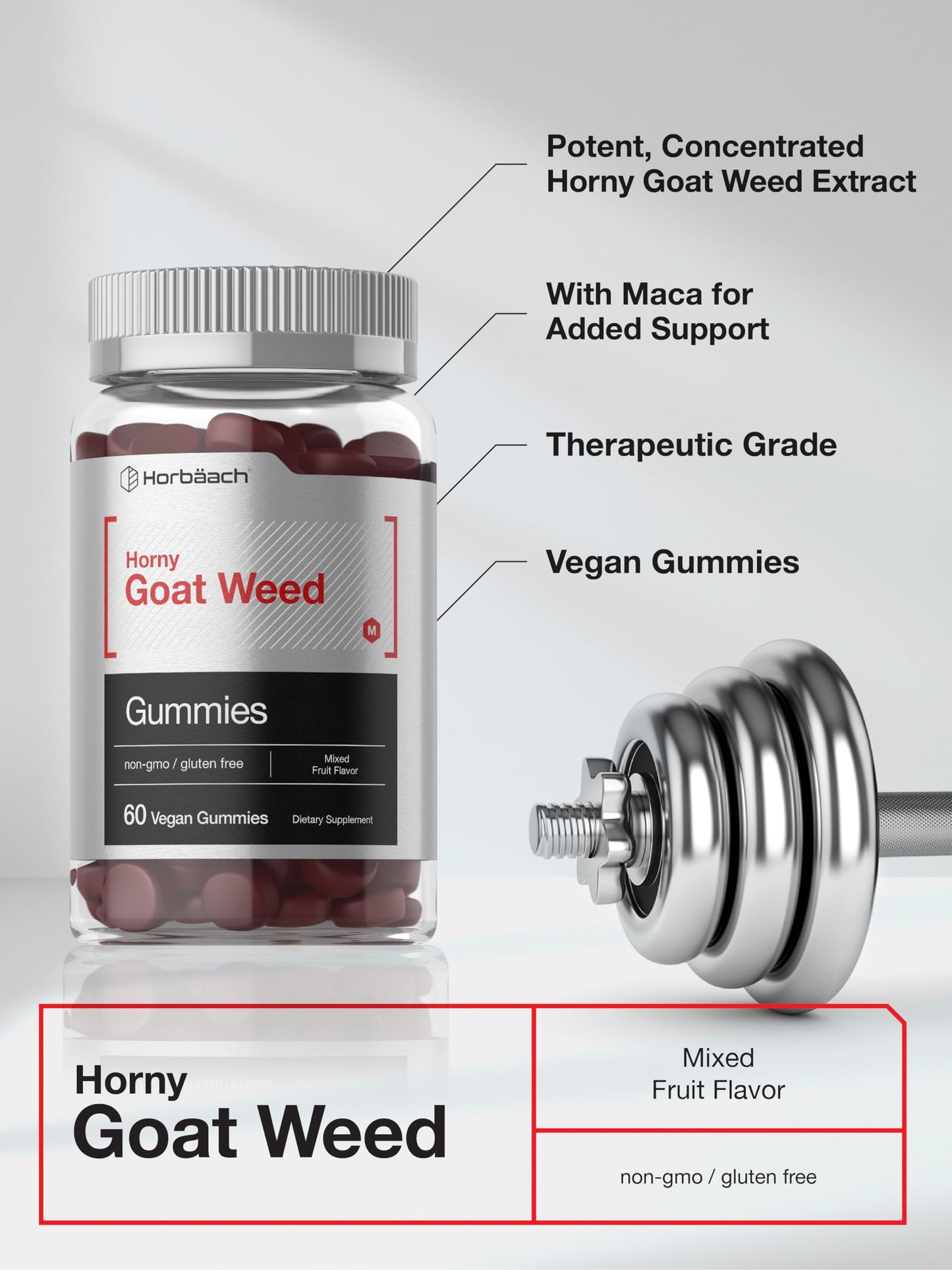 Horbäach Horny Goat Weed for Men and Women Gummies, 60 Count