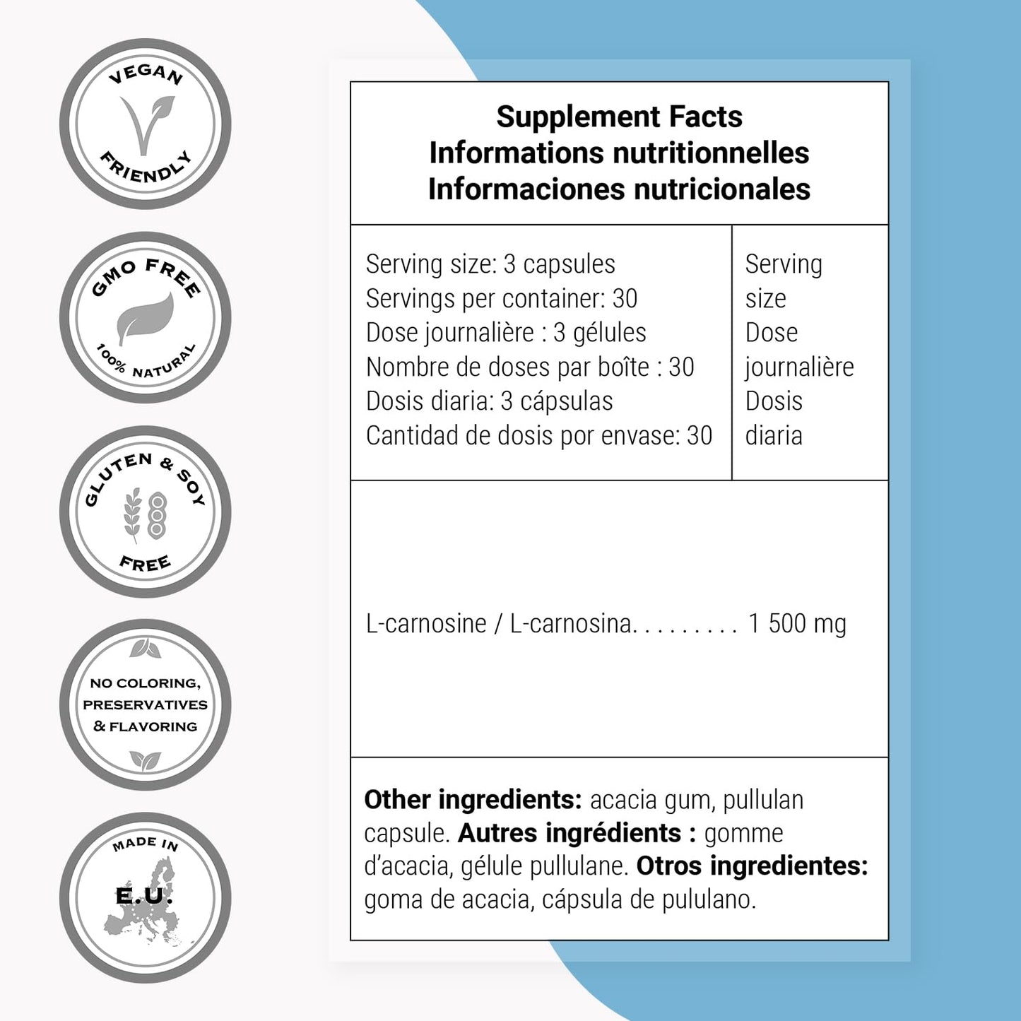 Supersmart Carnosine 1500mg per Day (High Potency) Dipeptide L-Carnosine Supplement, Non-GMO, 90 Vegetarian Capsules