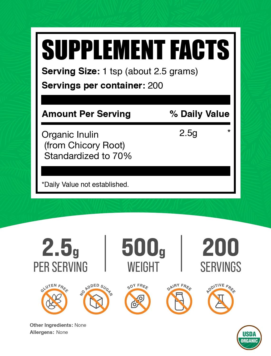 BulkSupplements Organic Inulin Powder, 500g