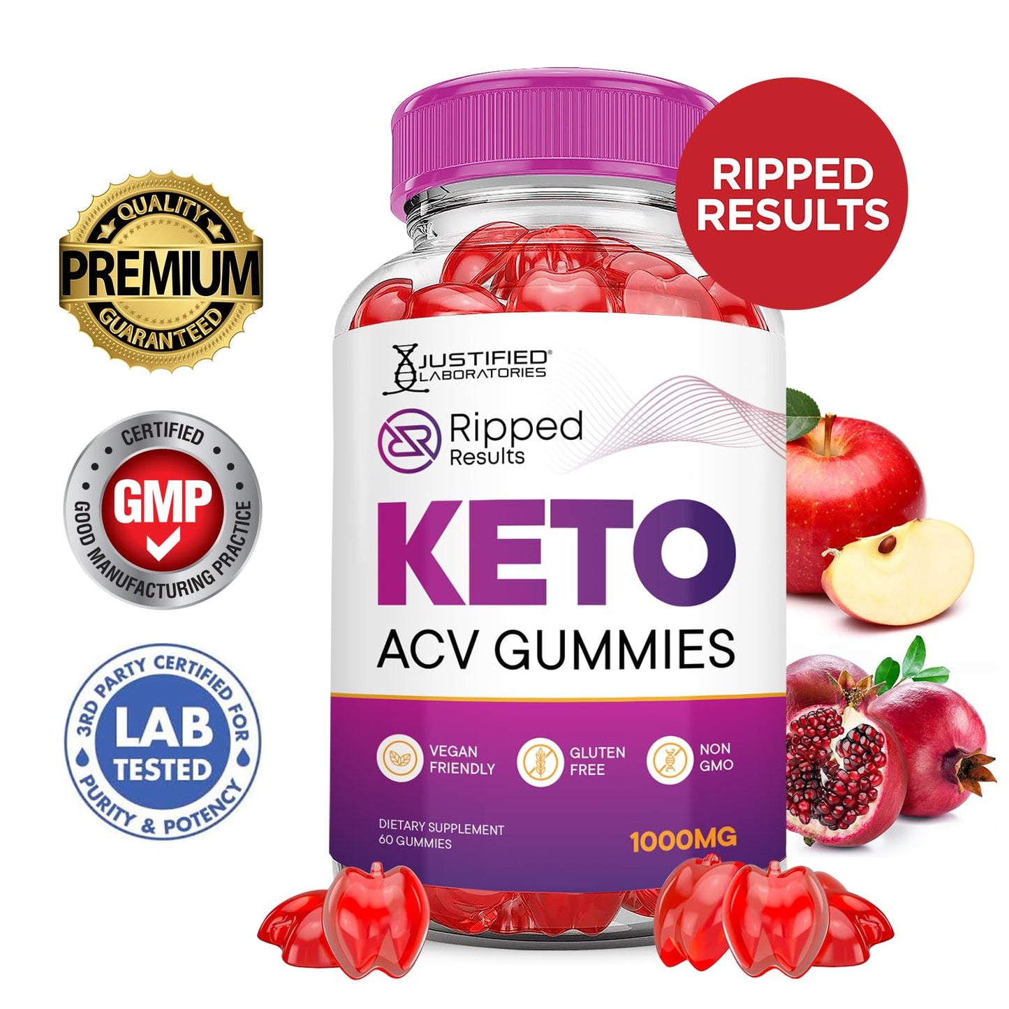 Justified Laboratories Ripped Results Keto ACV Gummies 600 Gummies