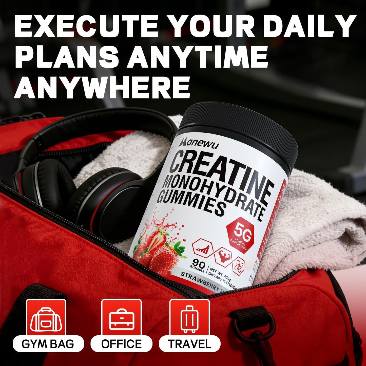 Manewu Creatine Monohydrate Gummies 90 Count