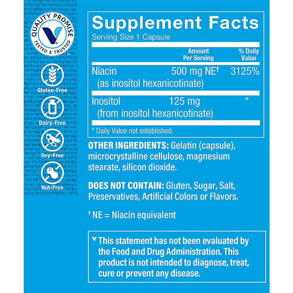 The Vitamin Shoppe No-Flush Niacin 500mg Inositol Hexanicotinate, 300 Capsules