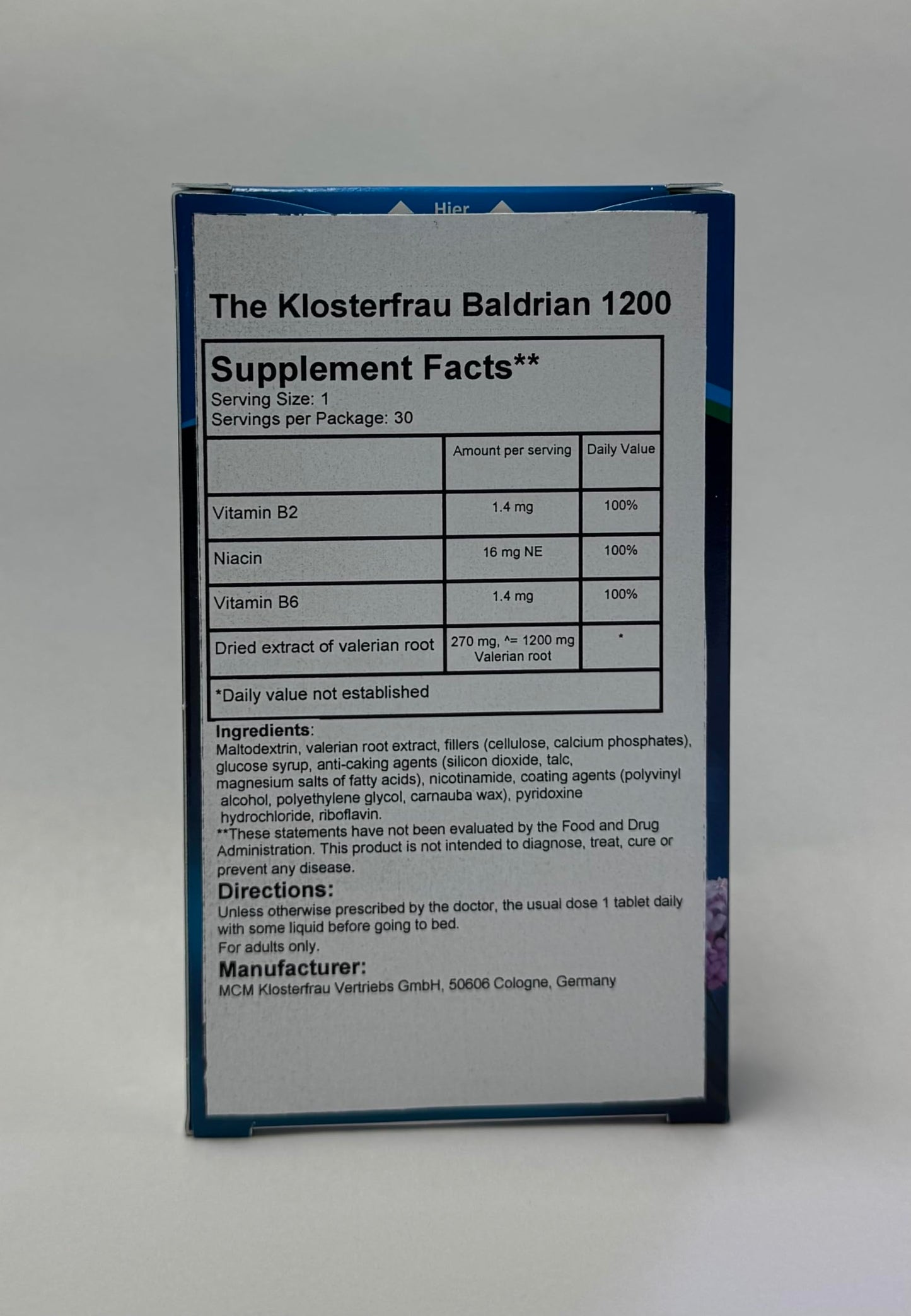 Generic Baldrian 1200 Valerian Root Dry Extract Tablet, 1 Count