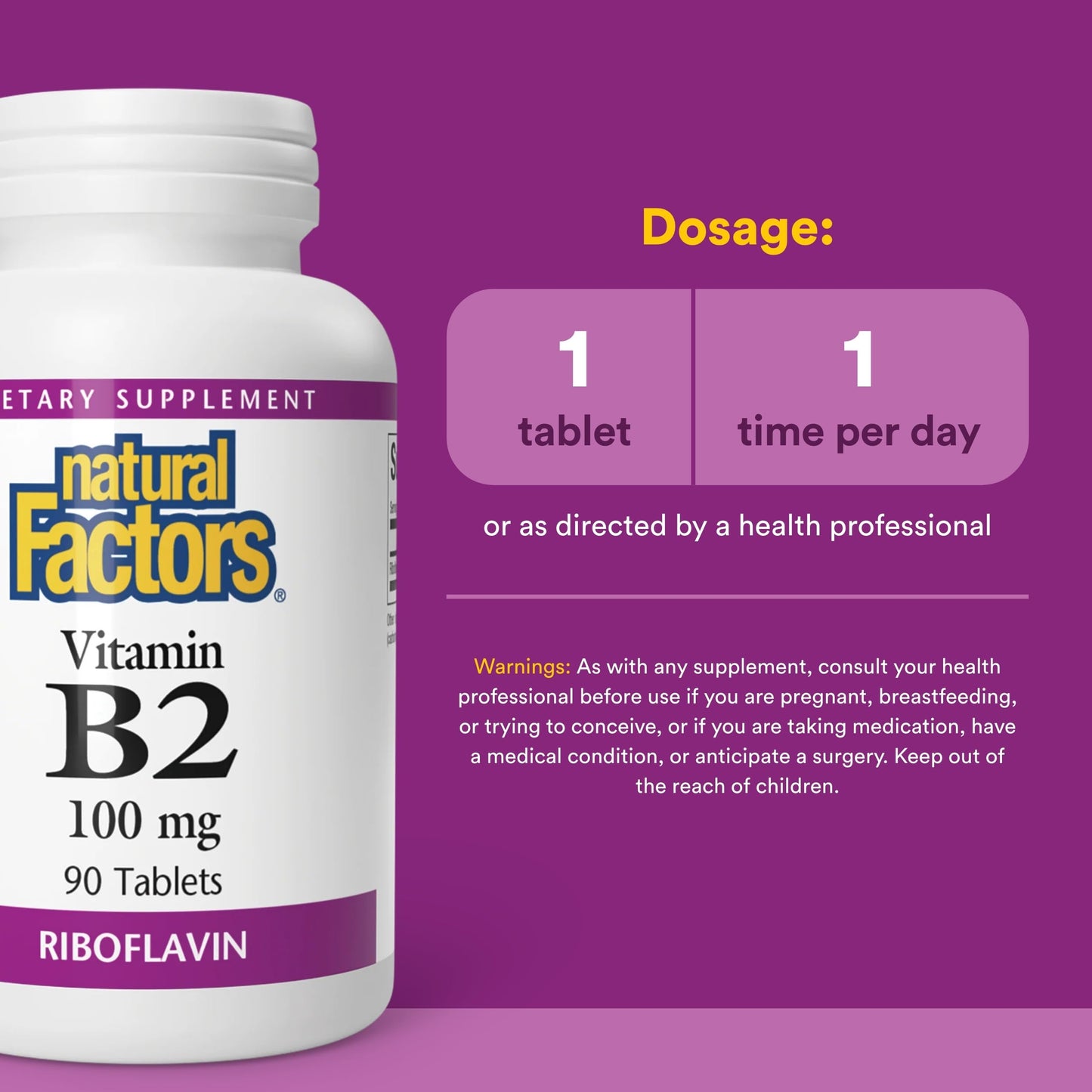 Natural Factors Vitamin B2 Riboflavin 100mg Tablets 90 Count