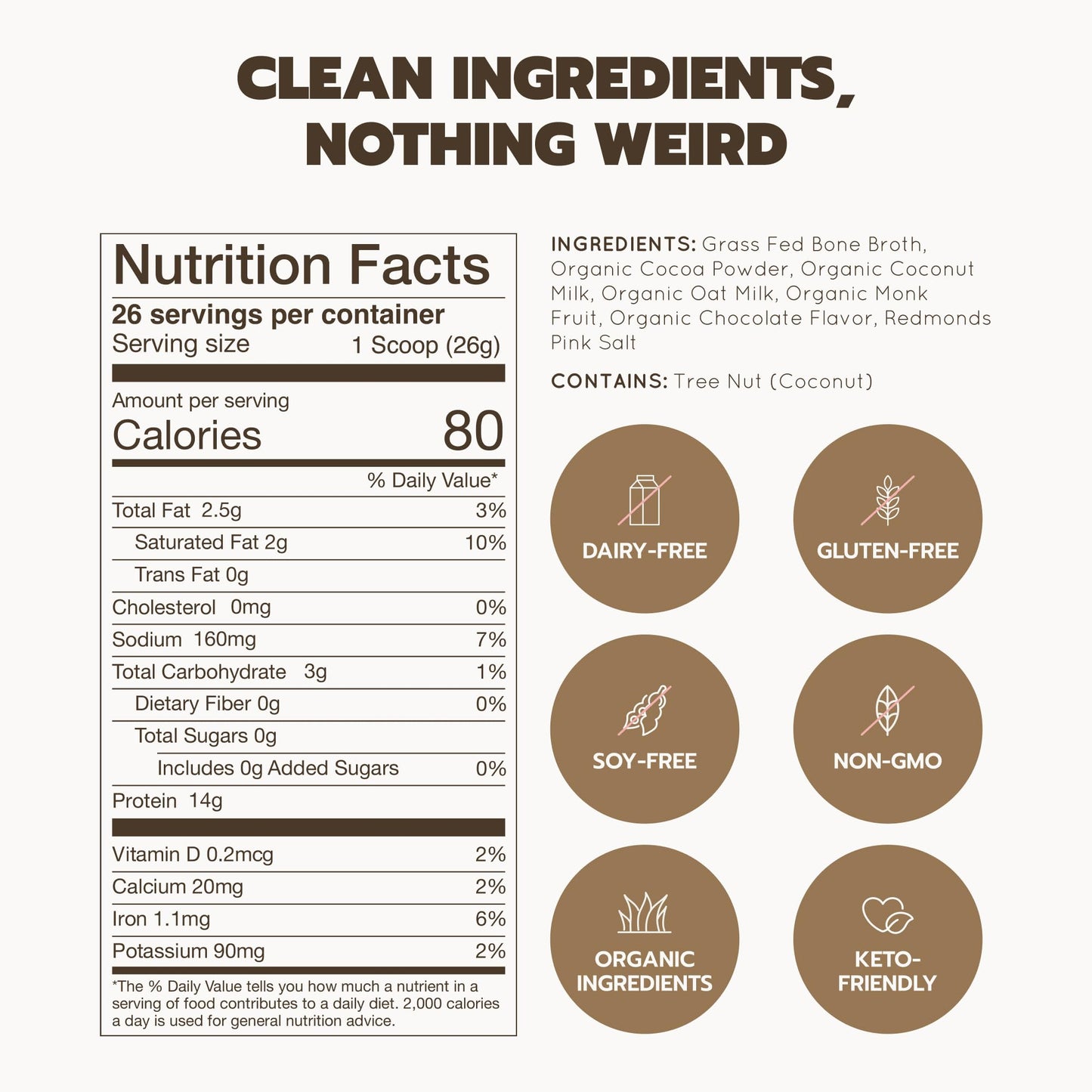 Rae Basics Bone Broth Hot Chocolate Protein Powder Starter, 12 Servings