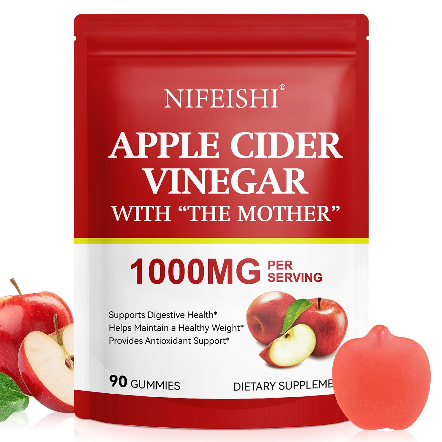 NIFEISHI Apple Cider Vinegar Gummies with Mother, 1000mg ACV, 90 Count