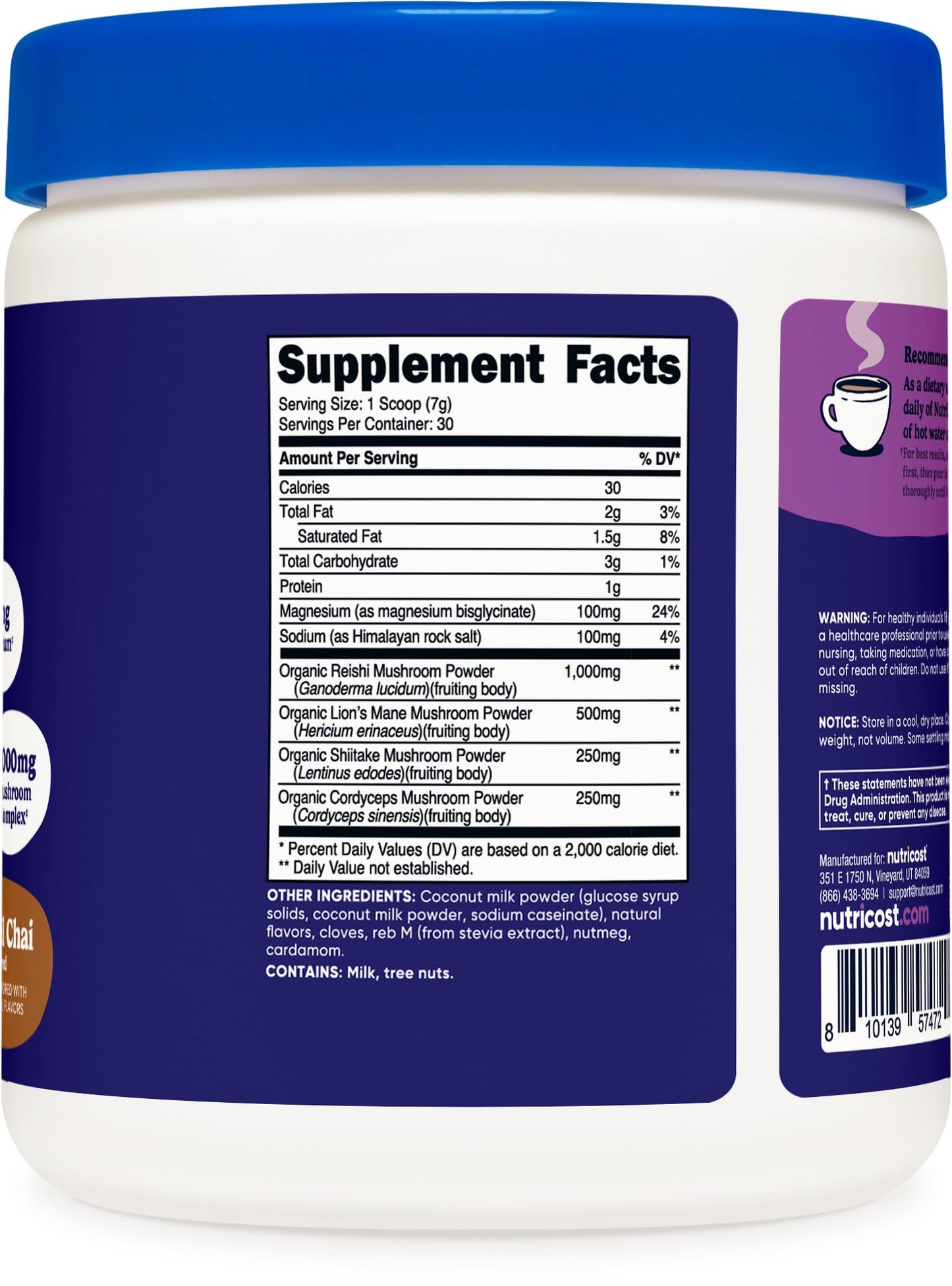 Nutricost Nutrizen PM Unwind Adaptogenic Mushroom Drink (Caramel Chai) Powder 7.4 Ounce