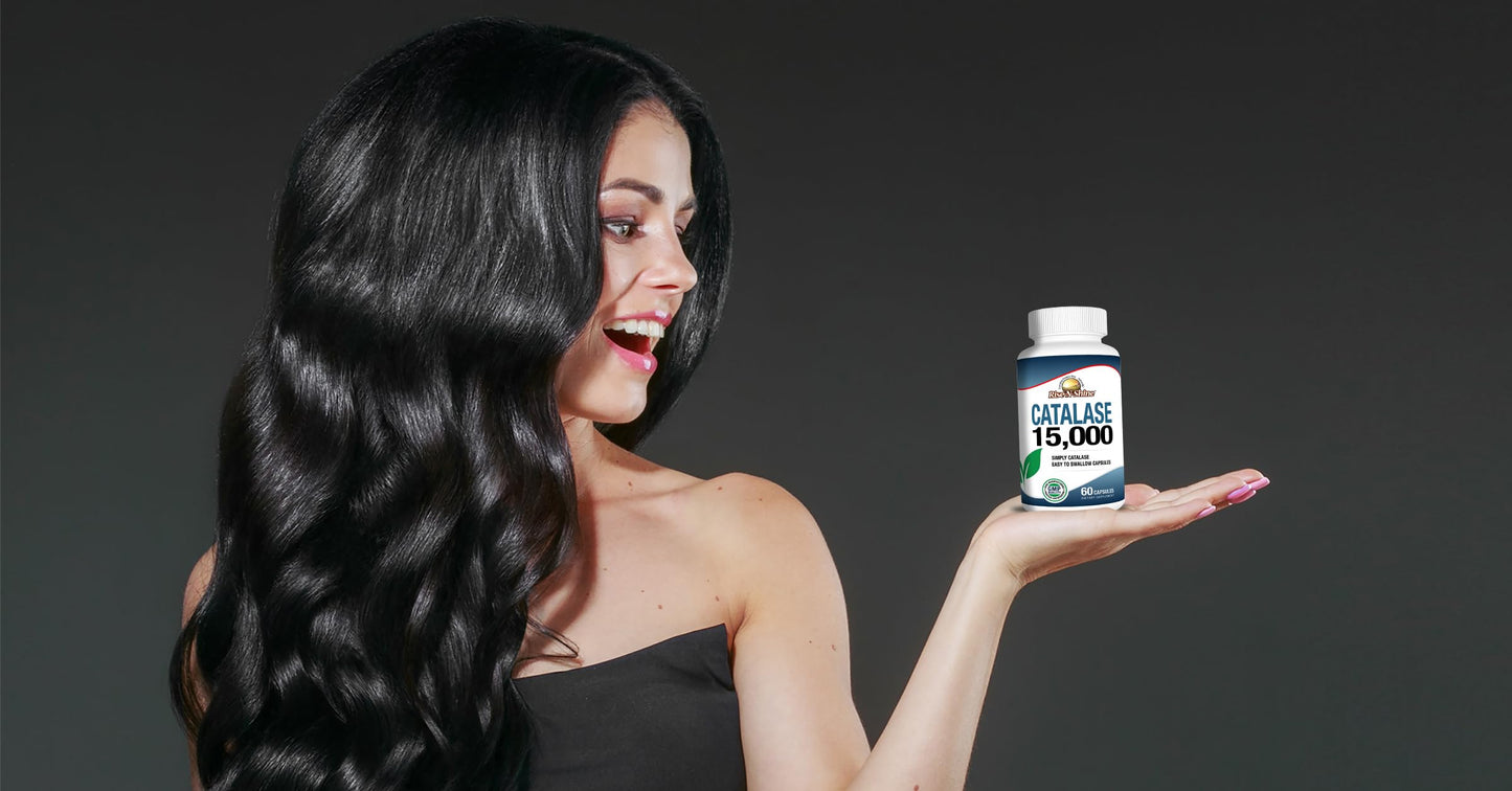 Rise-N-Shine Catalase Supplement 15,000 - Powerful Antioxidant Enzyme for Hair Health, Strong Hair Support and More, Capsules, 60 Count