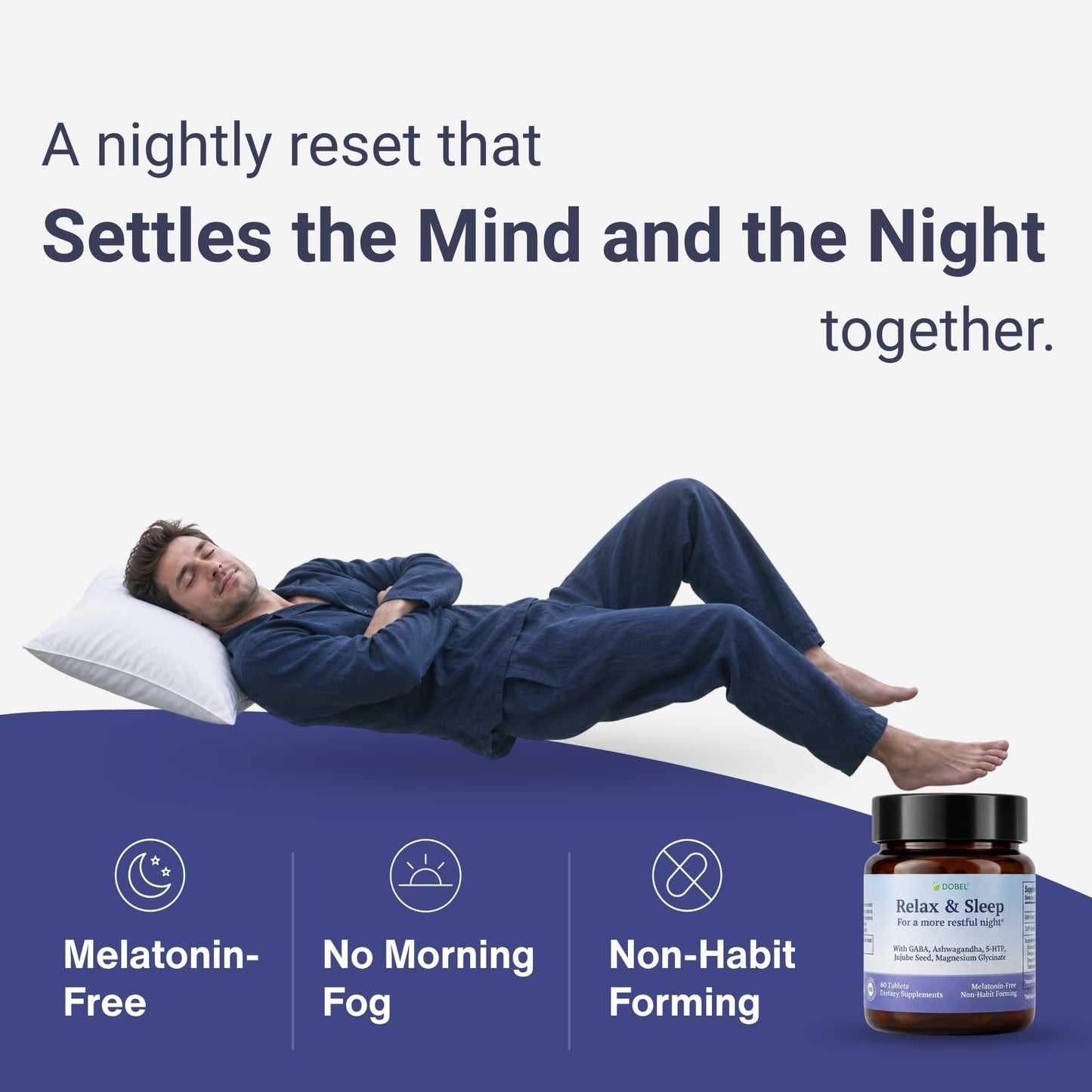 Dobel USA Relax & Sleep - Melatonin Free Sleep Aid for Adults - Magnesium Glycinate, Ashwagandha, GABA & 5-HTP - Non-Habit Forming Tablets, 60 Count