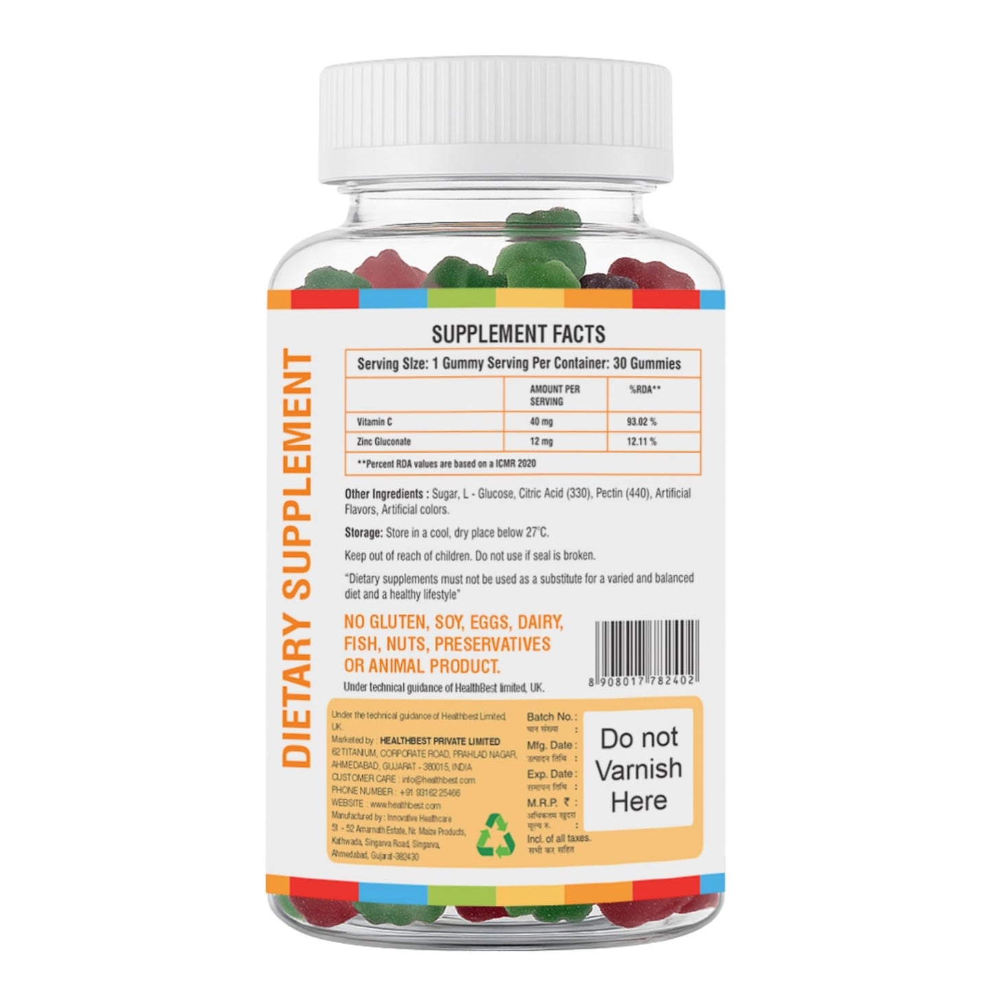 HealthBest Kidbest Vitamin C + Zinc Gummies for Kids 30 Gummies