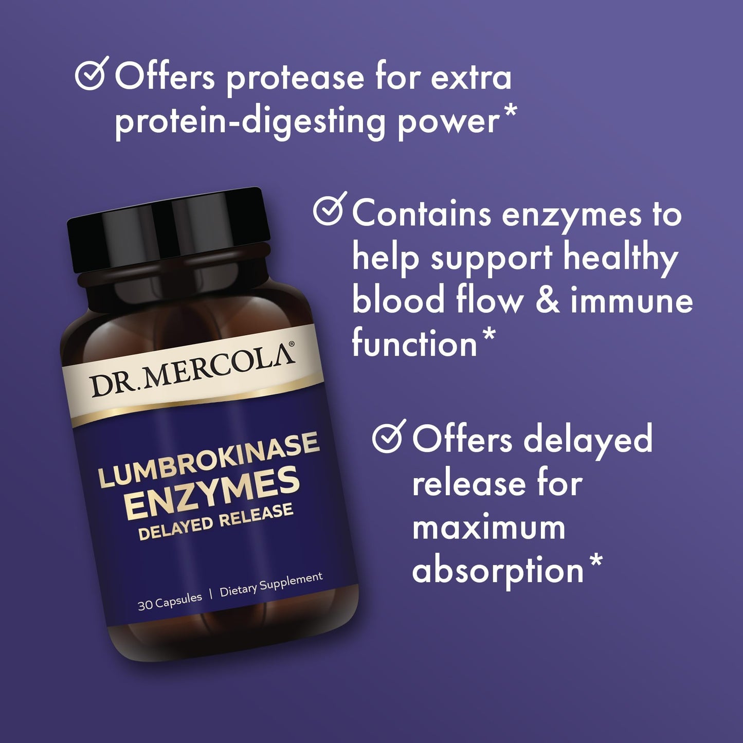 Dr. Mercola Lumbrokinase Enzymes Capsules, 30 Capsules