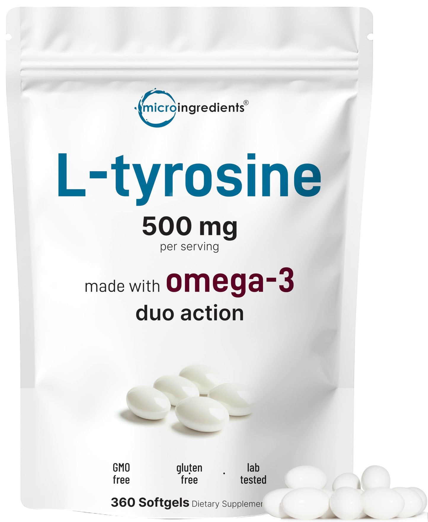Micro Ingredients L Tyrosine Supplement 500mg with Omega-3 360 Softgels